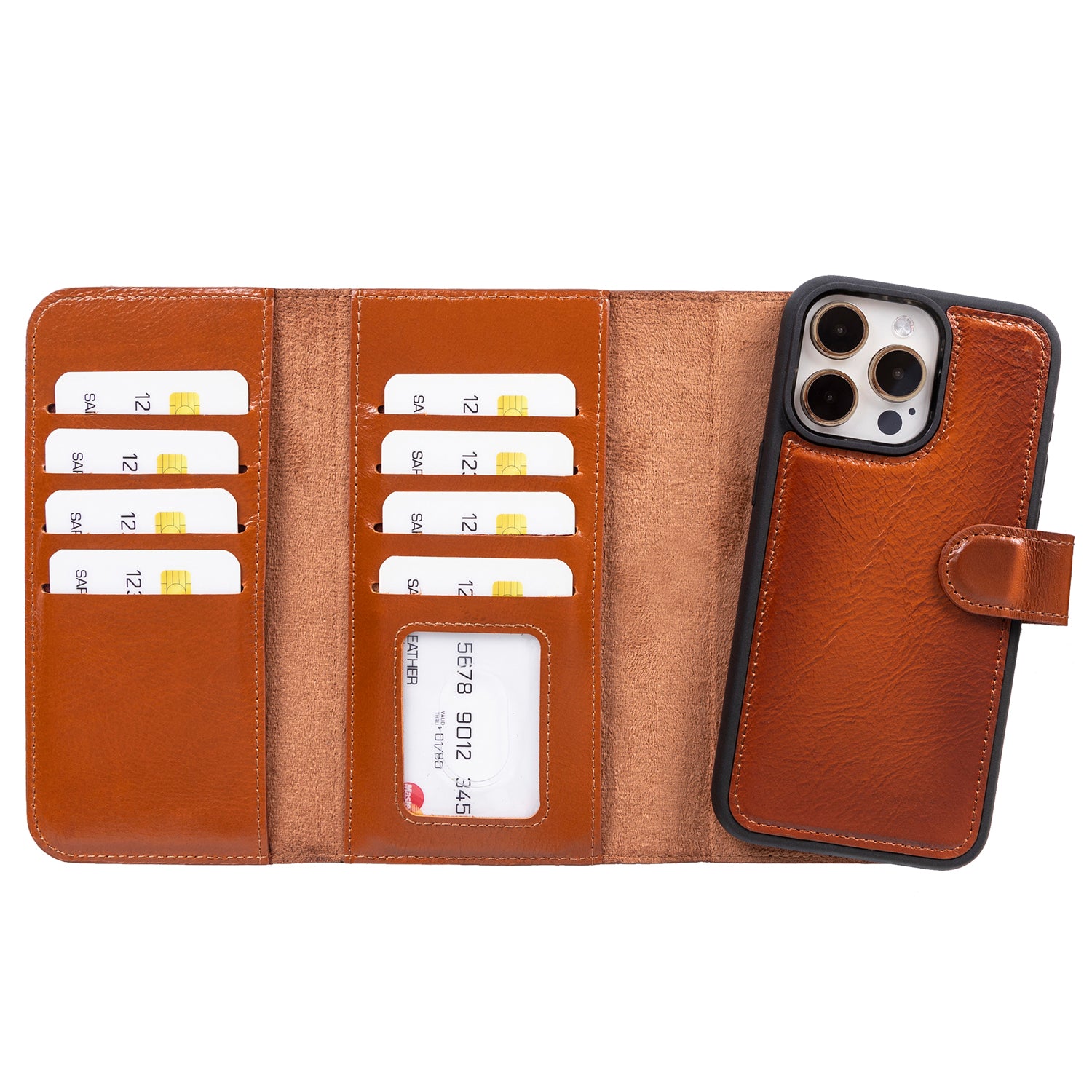 Santa iPhone 16 Series Magnetic Detachable Genuine Leather Wallet Case