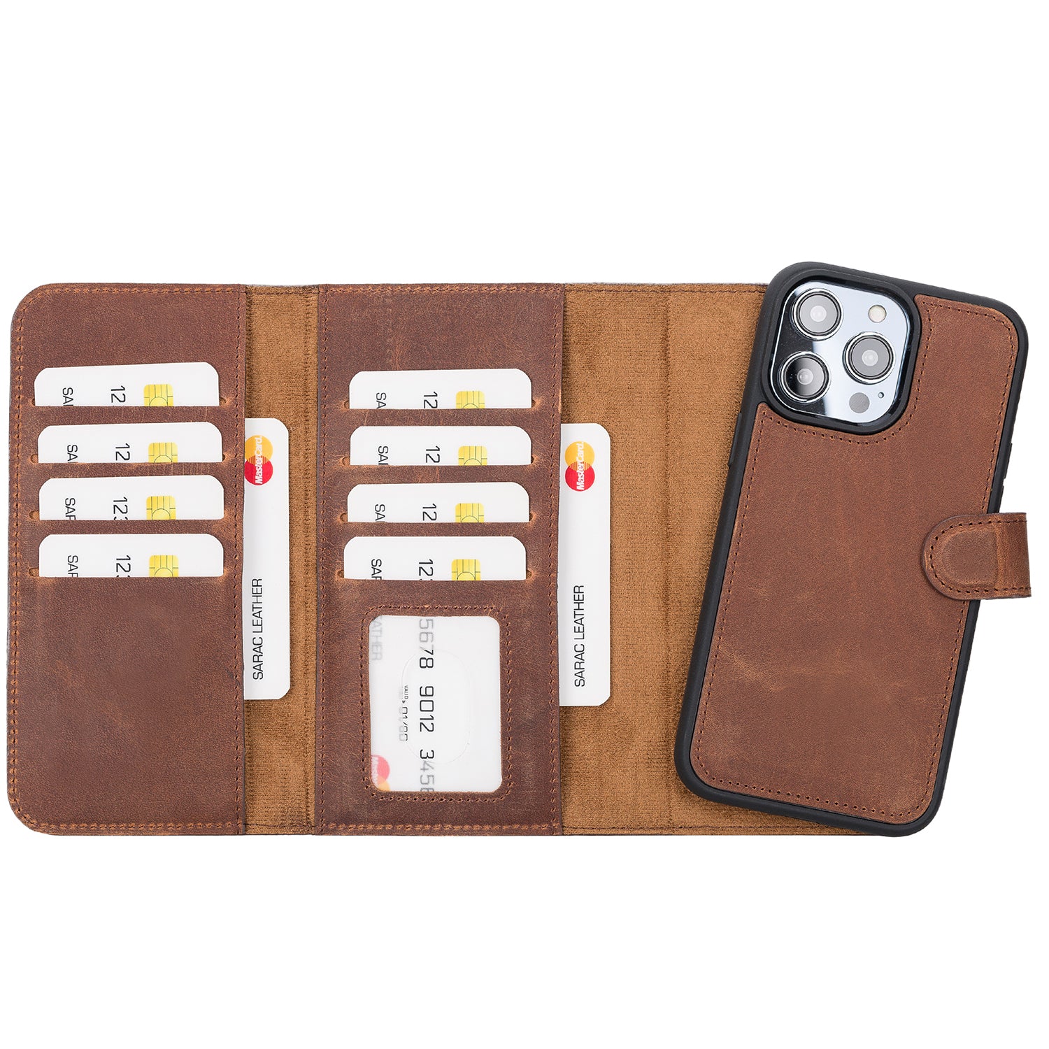 Santa iPhone 16 Series Magnetic Detachable Genuine Leather Wallet Case