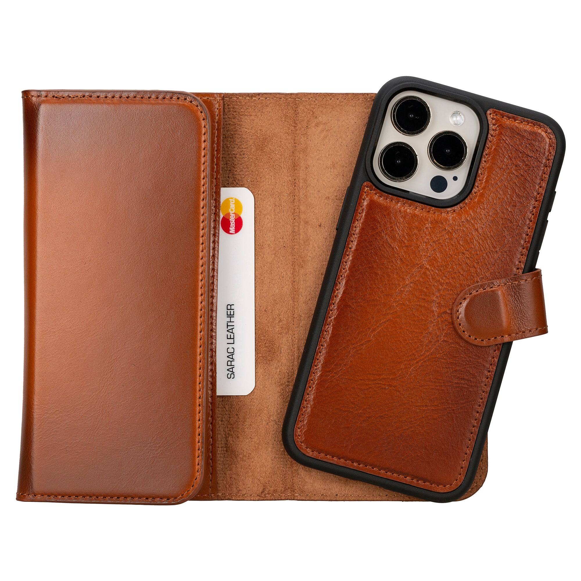 Santa iPhone 16 Series Magnetic Detachable Genuine Leather Wallet Case