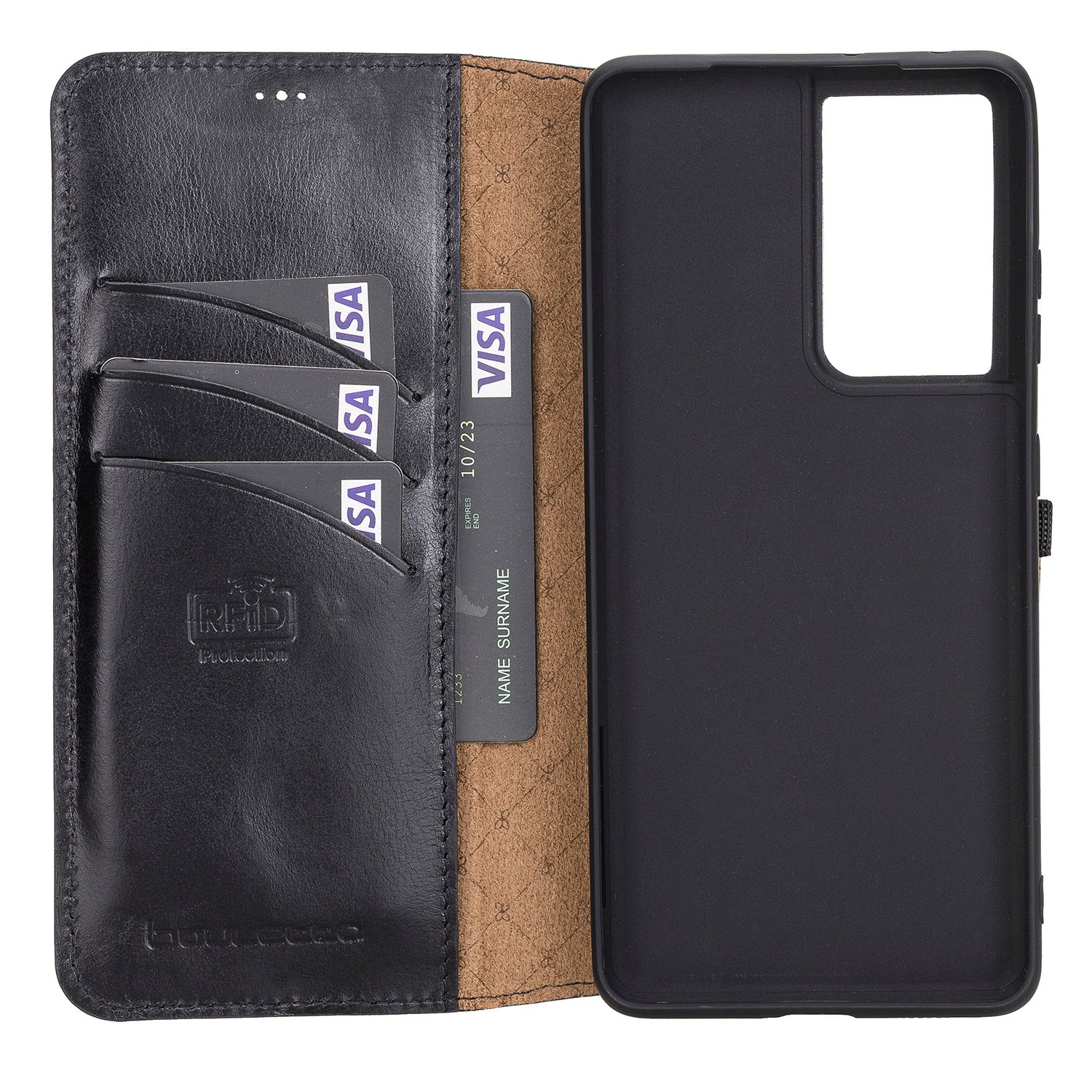 Wallet Folio Leather Case with RFID for Samsung Galaxy S21 Ultra 5G (6.8") - BLACK - saracleather