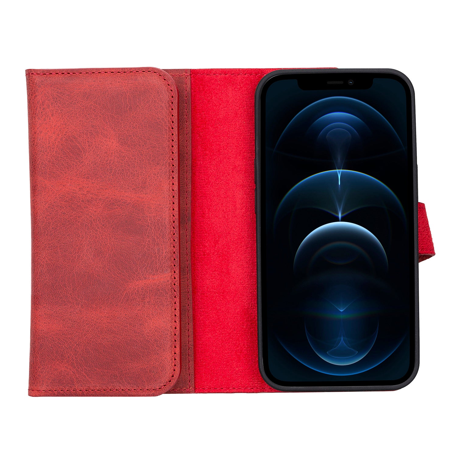 Santa Magnetic Detachable Leather Wallet Case for iPhone 13 (6.1") - RED - saracleather