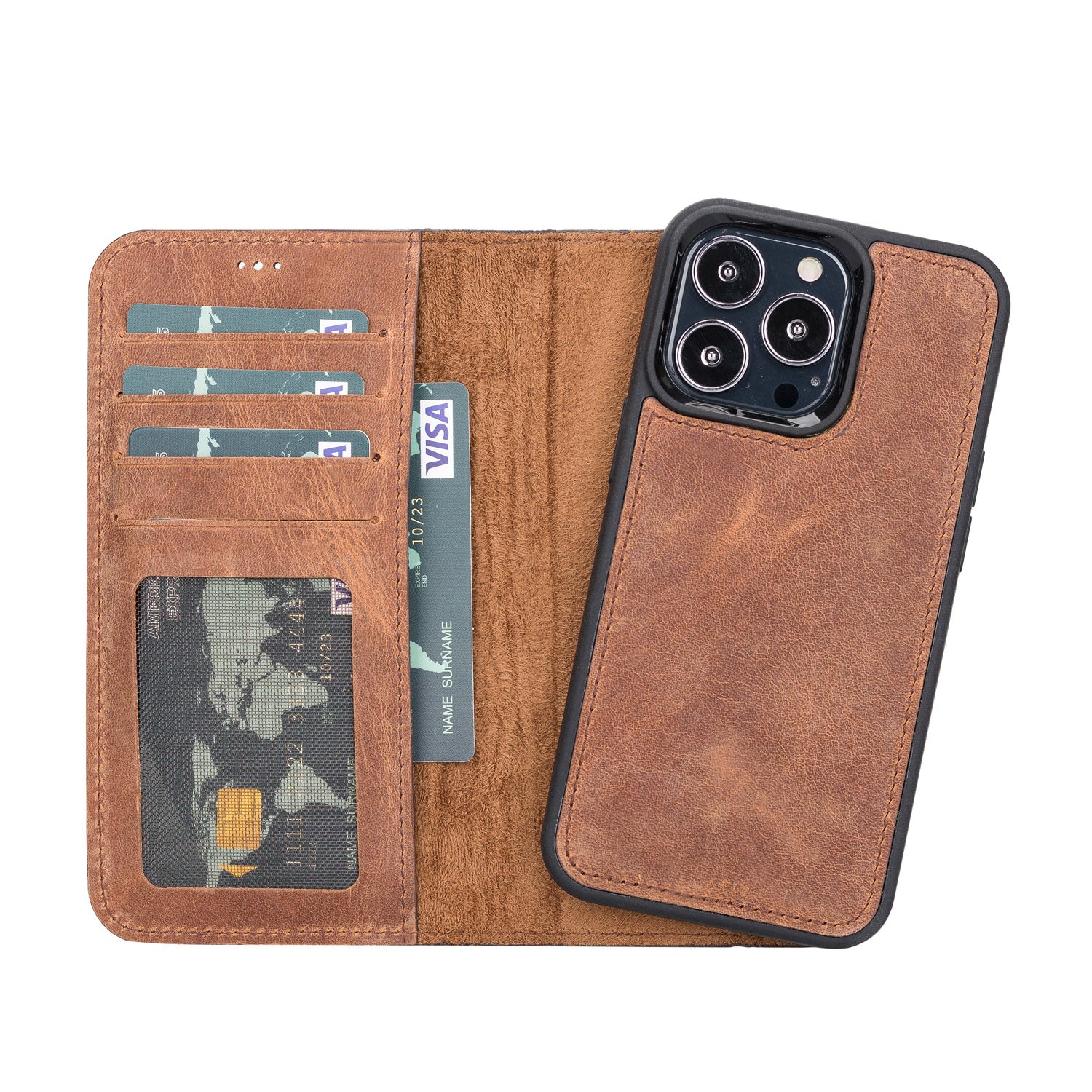 Magic Magnetic Detachable Leather Wallet Case with RFID for iPhone 13 Pro Max (6.7") - BROWN