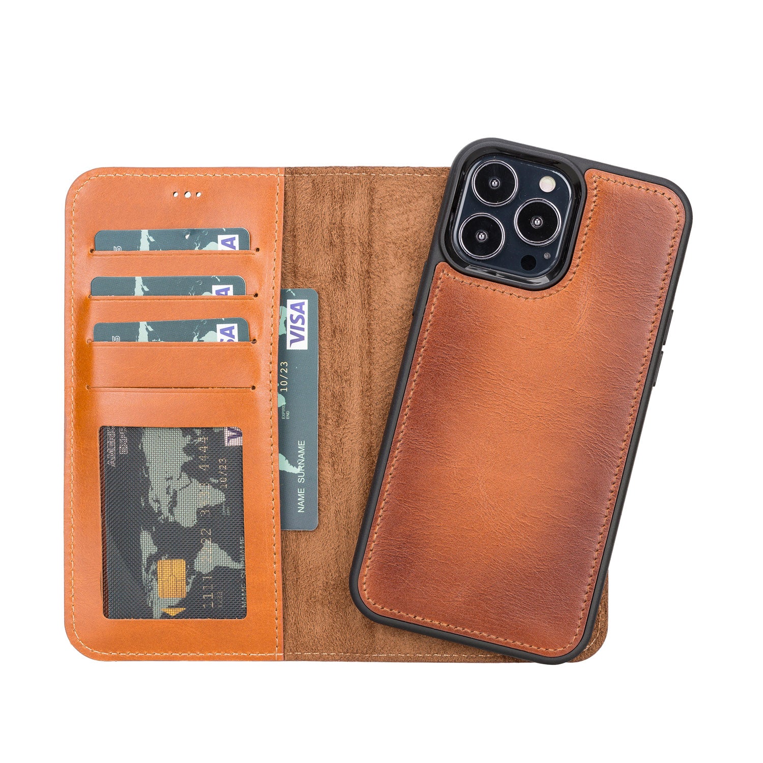 Magic Magnetic Detachable Leather Wallet Case with RFID for iPhone 13 Pro Max (6.7") - EFFECT BROWN