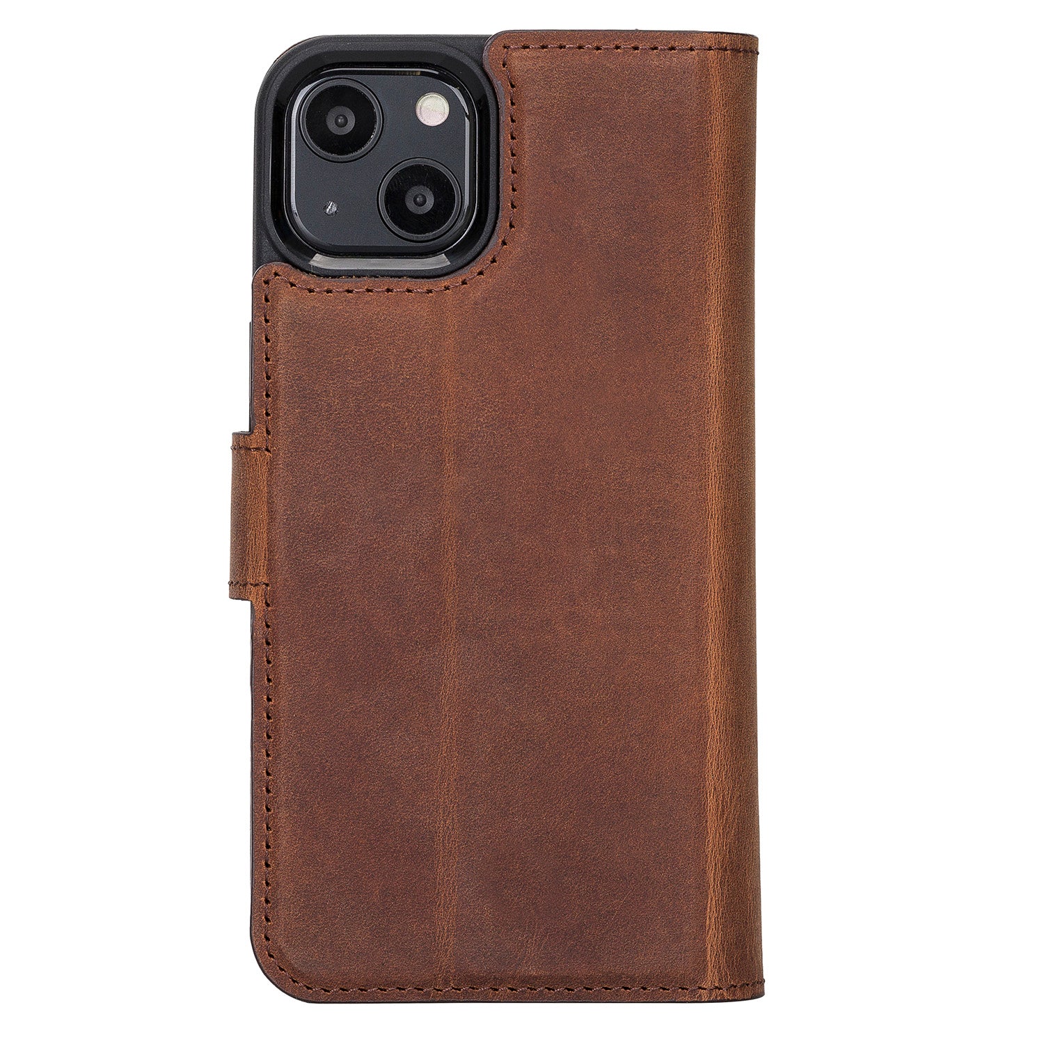 Liluri Magnetic Detachable Leather Wallet Case for iPhone 13 (6.1") - BROWN - saracleather