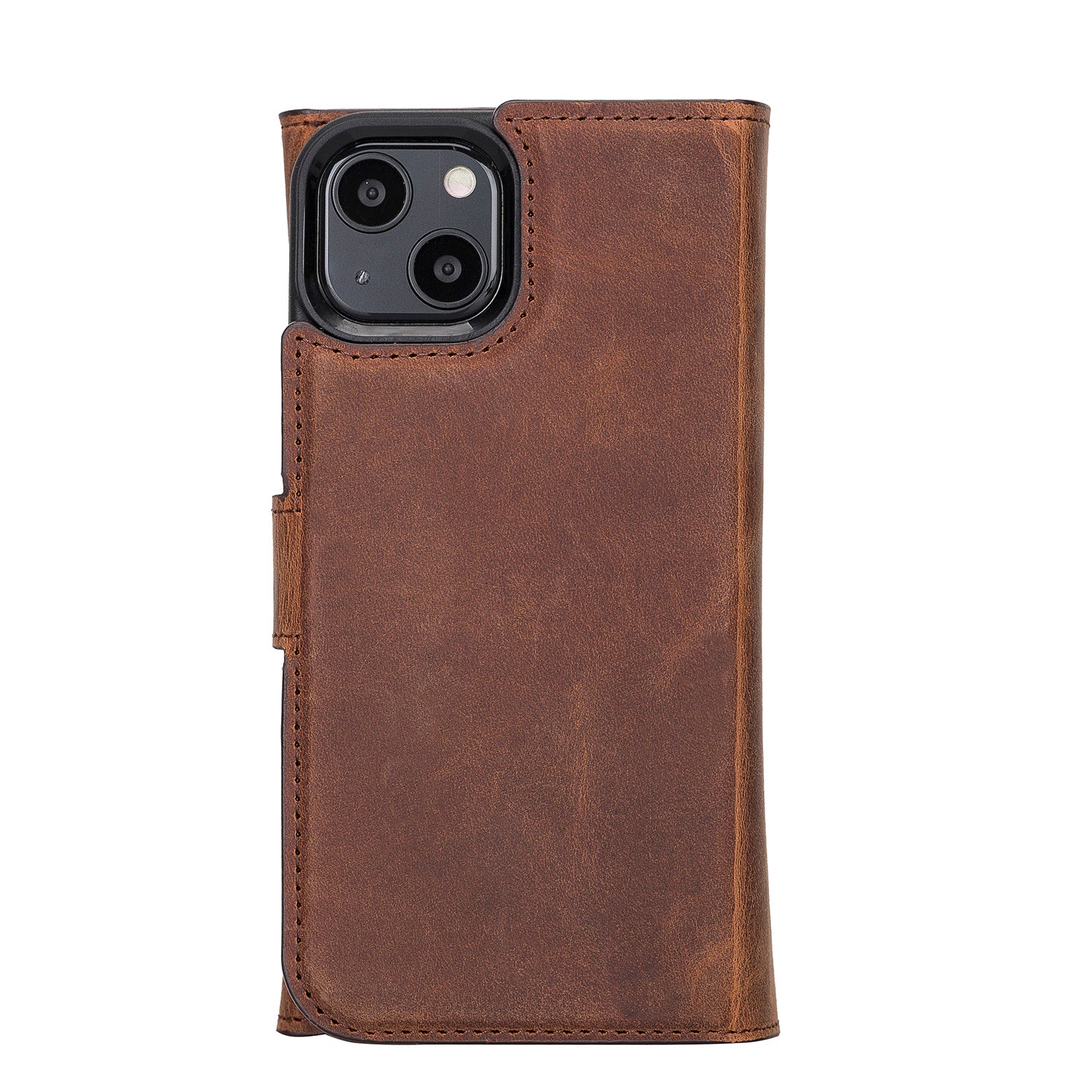 Santa Magnetic Detachable Leather Wallet Case for iPhone 13 Mini (5.4") - BROWN - saracleather