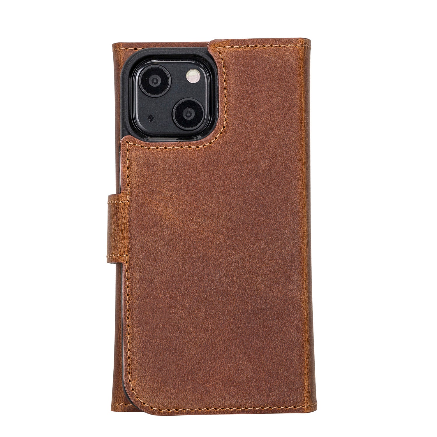 Santa Magnetic Detachable Leather Wallet Case for iPhone 13 Mini (5.4") - TAN - saracleather