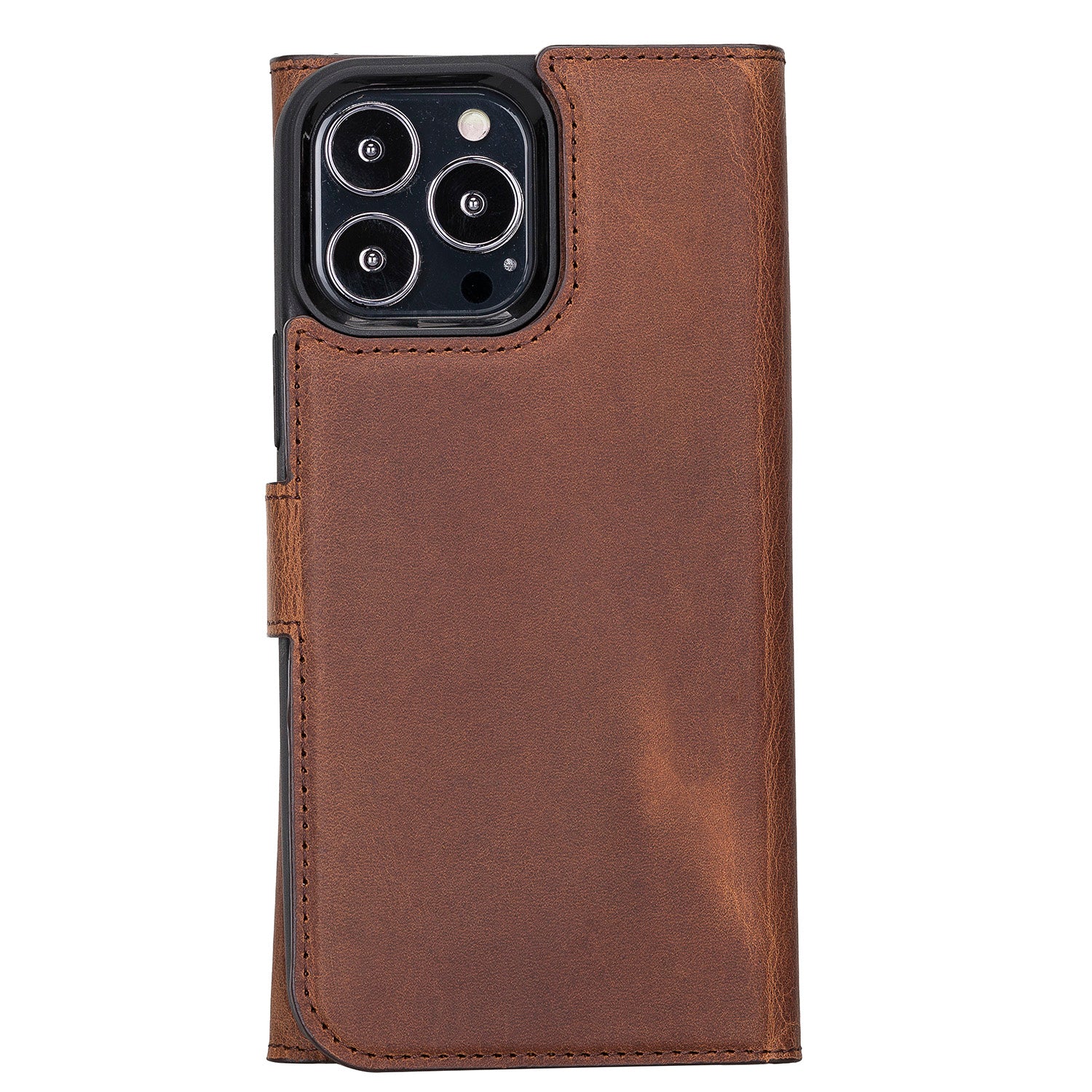 Santa Magnetic Detachable Leather Wallet Case for iPhone 13 Pro Max (6.7") - BROWN - saracleather