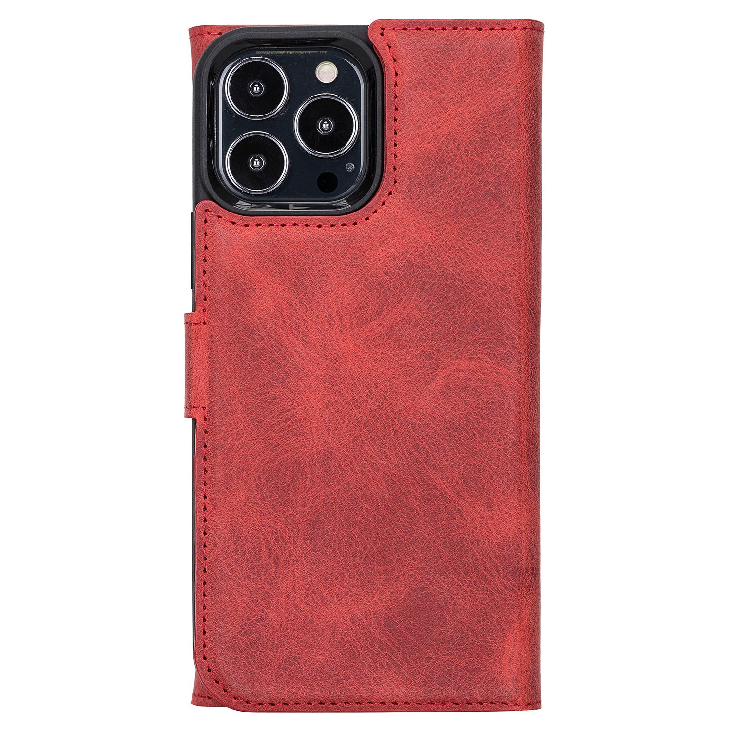 Santa Magnetic Detachable Leather Wallet Case for iPhone 13 Pro Max (6.7") - RED - saracleather