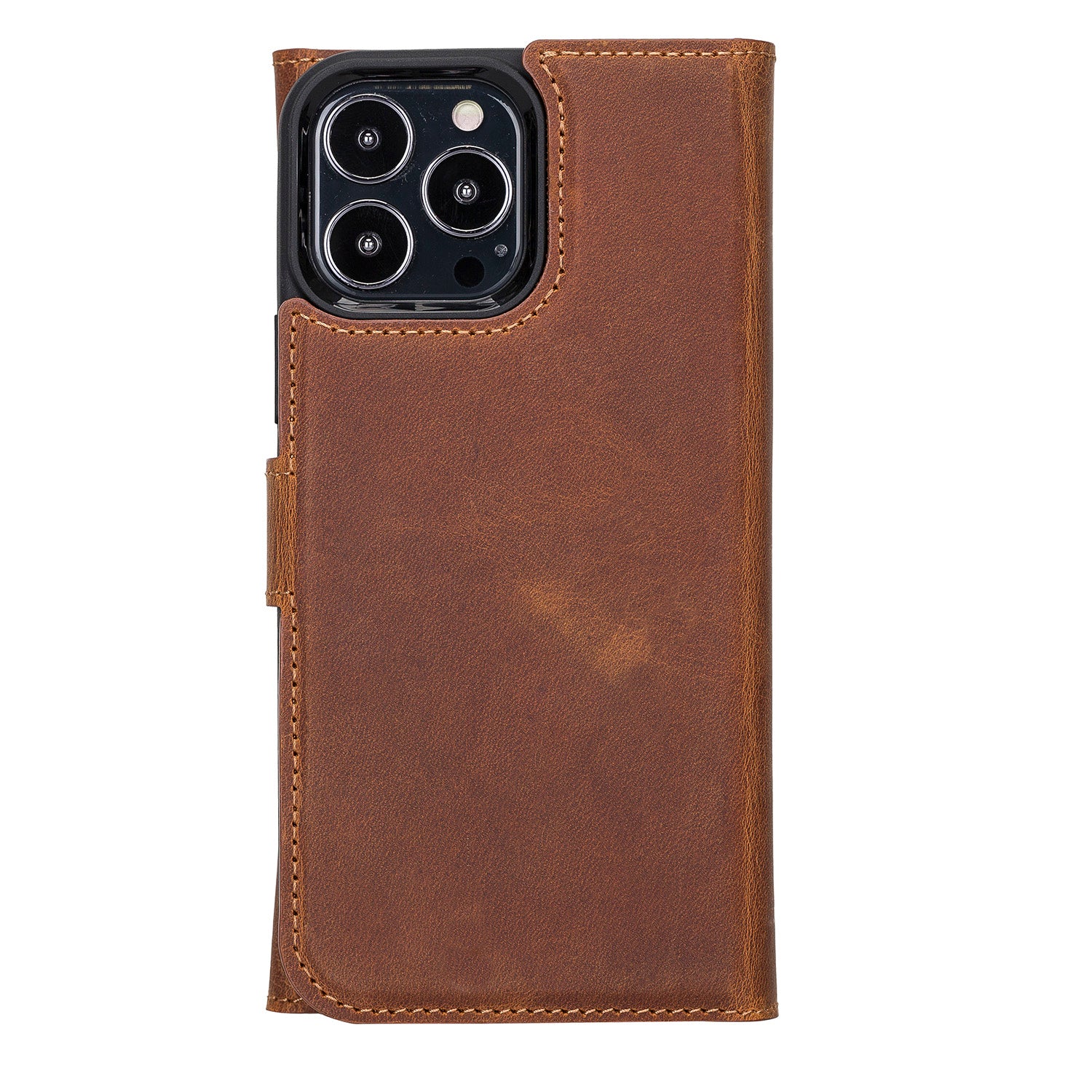 Santa Magnetic Detachable Leather Wallet Case for iPhone 13 Pro (6.1") - TAN - saracleather