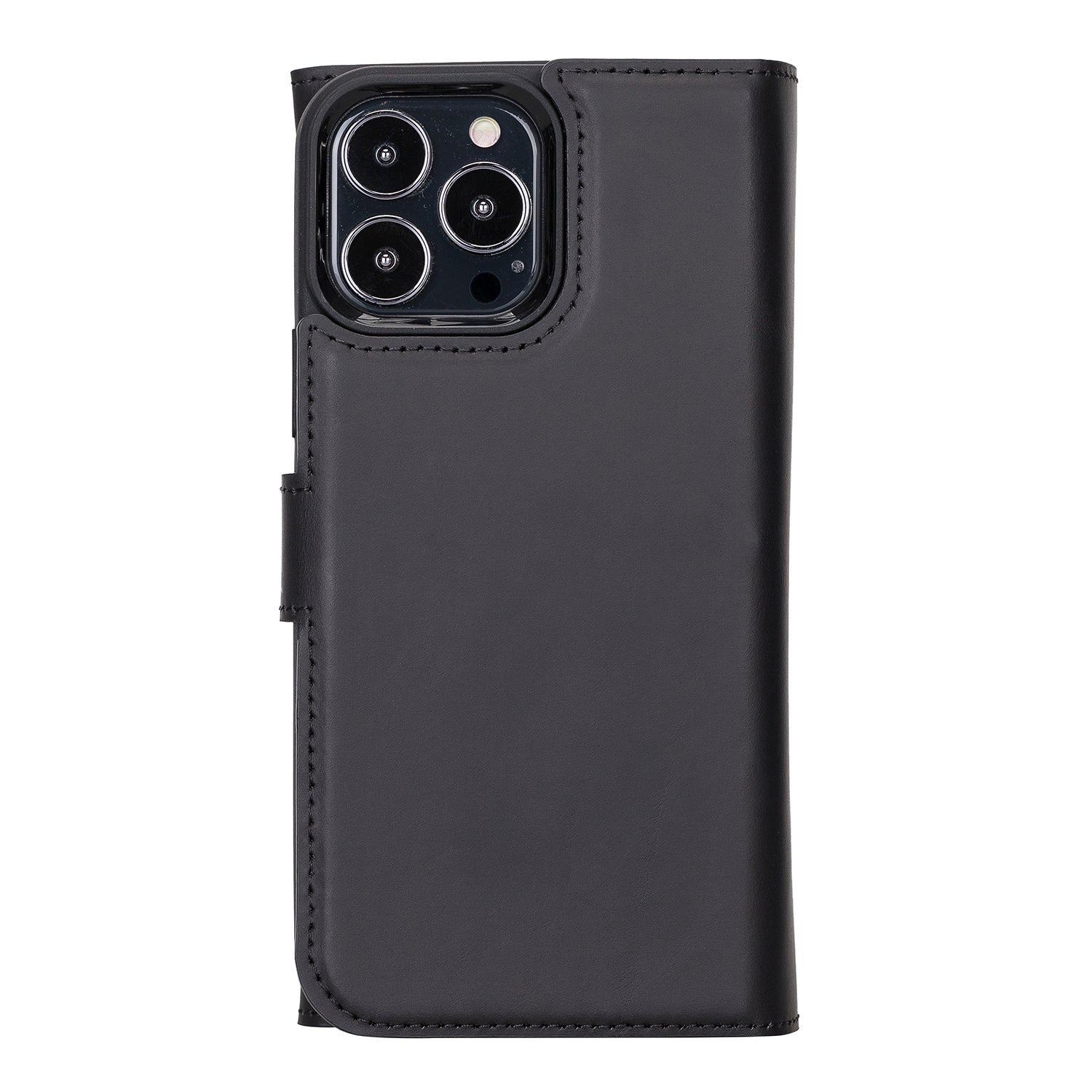 Santa Magnetic Detachable Leather Wallet Case for iPhone 13 Pro (6.1") - BLACK - saracleather