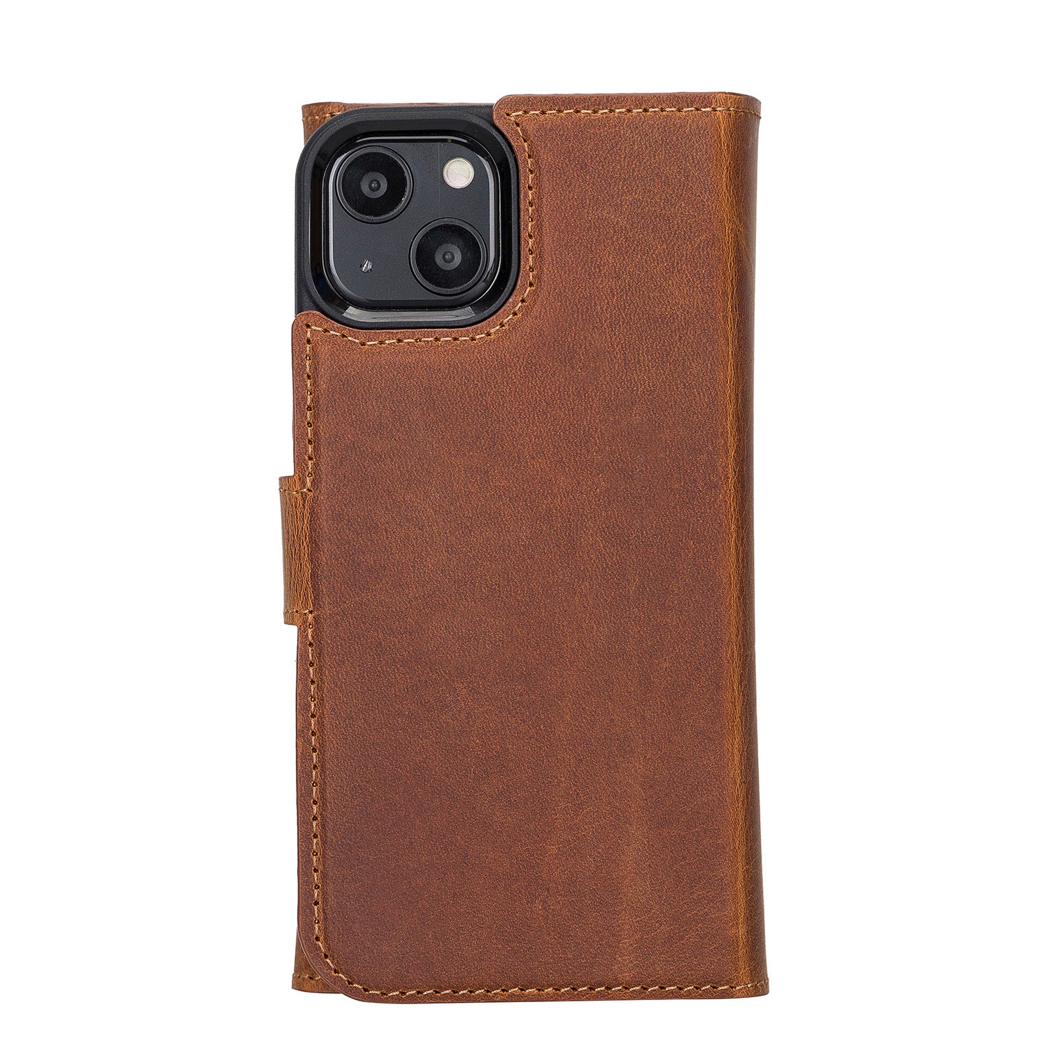 Santa Magnetic Detachable Leather Wallet Case for iPhone 13 (6.1") - TAN - saracleather