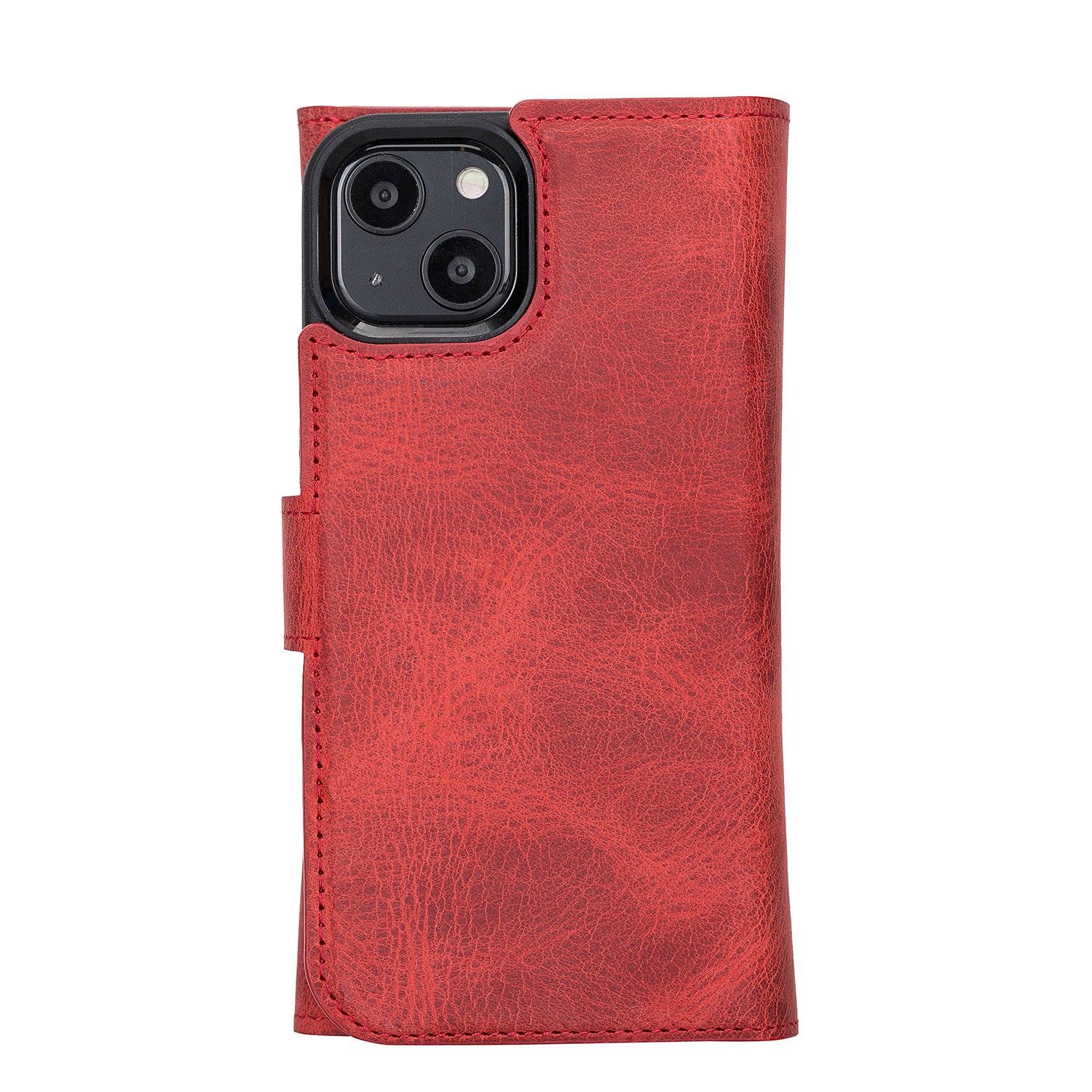 Santa Magnetic Detachable Leather Wallet Case for iPhone 13 (6.1") - RED - saracleather