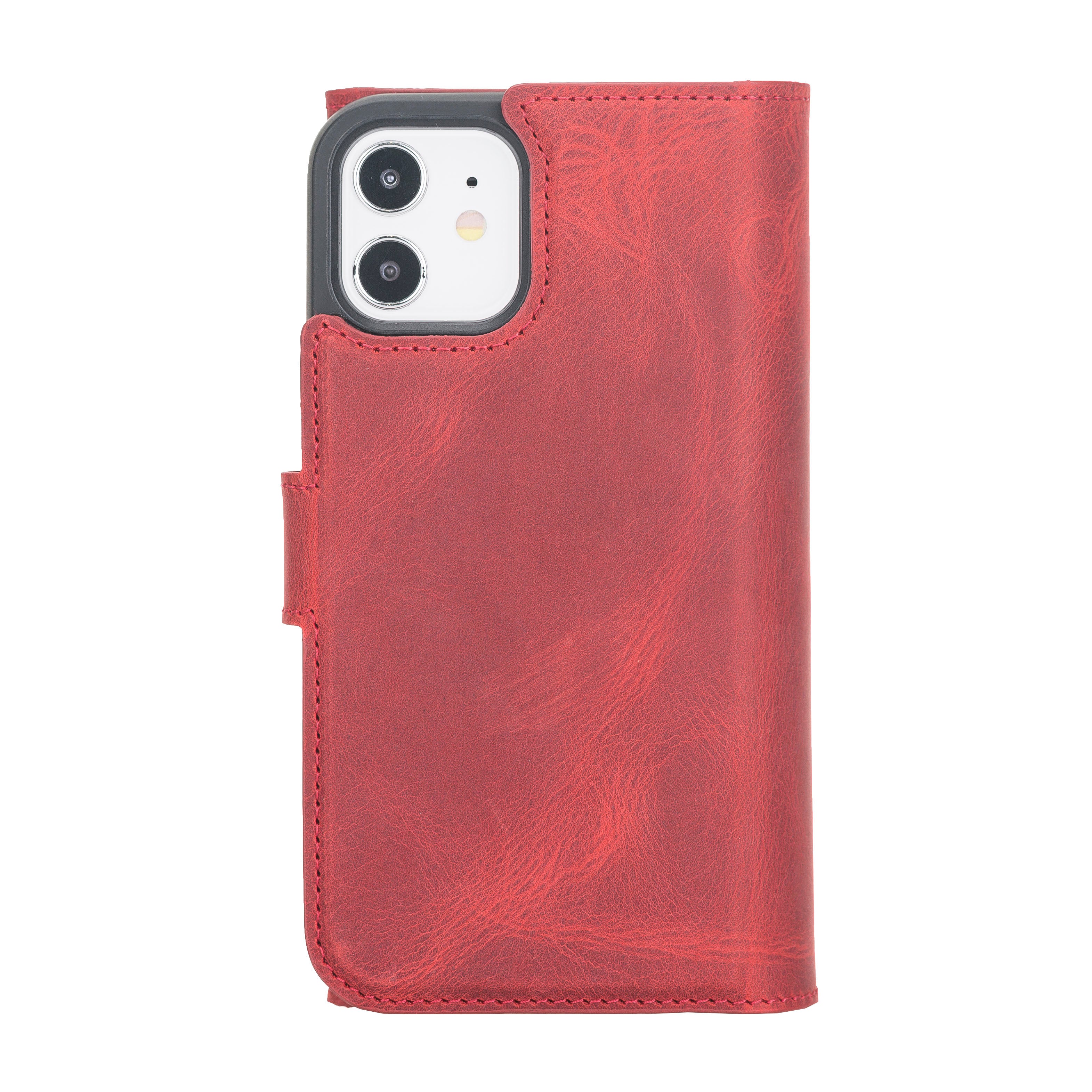 Santa Magnetic Detachable Leather Wallet Case for iPhone 12 Mini (5.4") - RED - saracleather