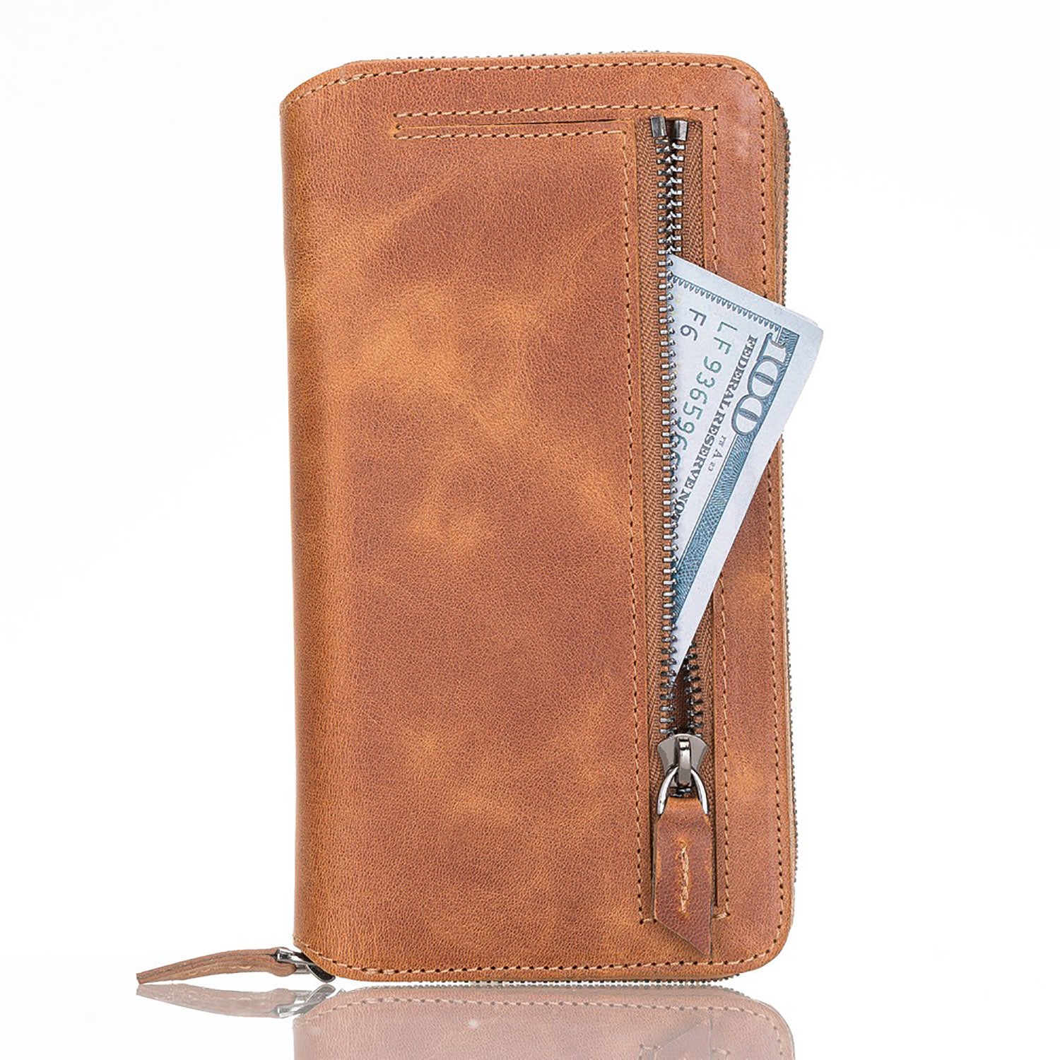 Pouch Magnetic Detachable Leather Wallet Case with RFID for Samsung Galaxy S21 Ultra 5G (6.8") - TAN - saracleather