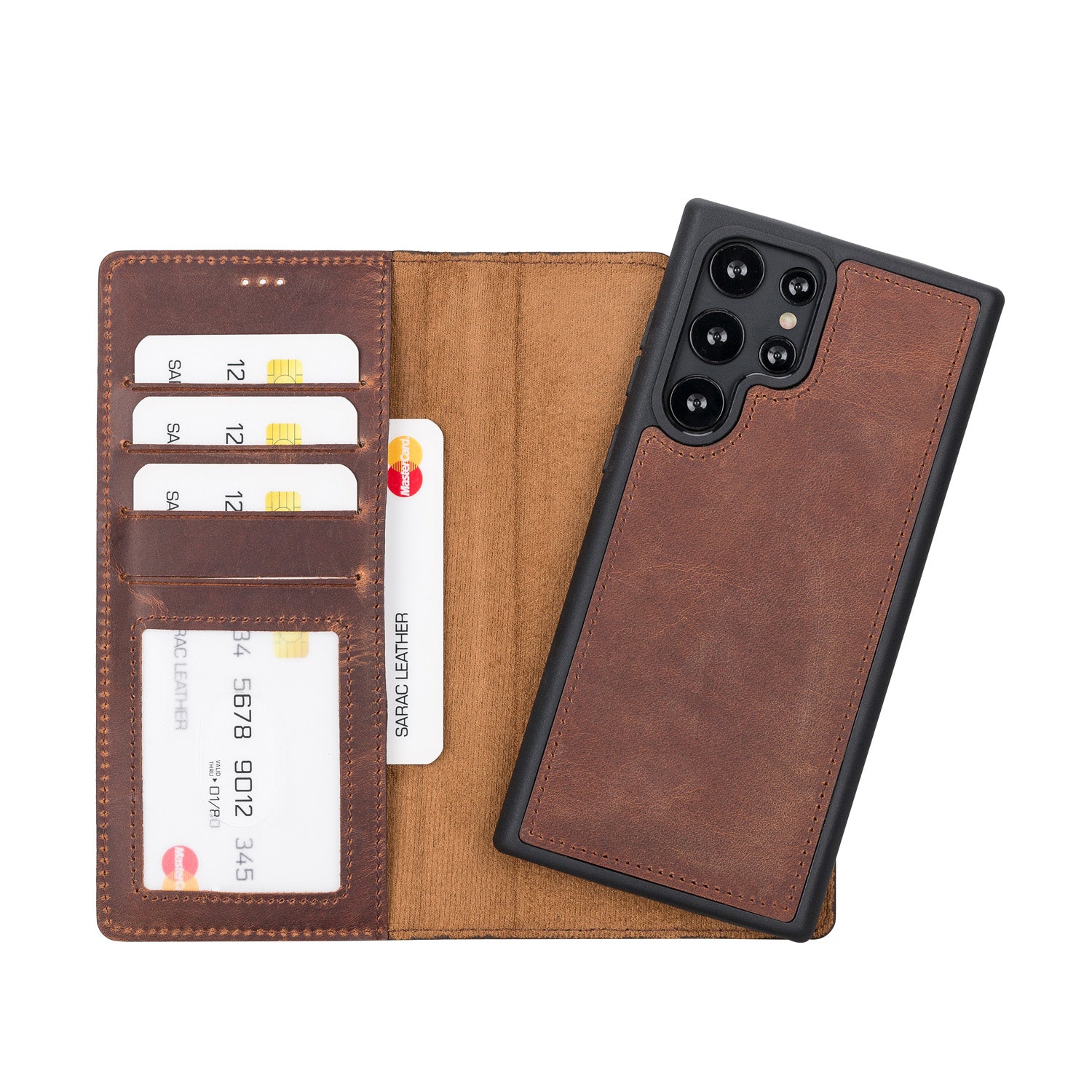 Liluri Magnetic Detachable Leather Wallet Case for Samsung Galaxy S23 Ultra (6.8") - BROWN