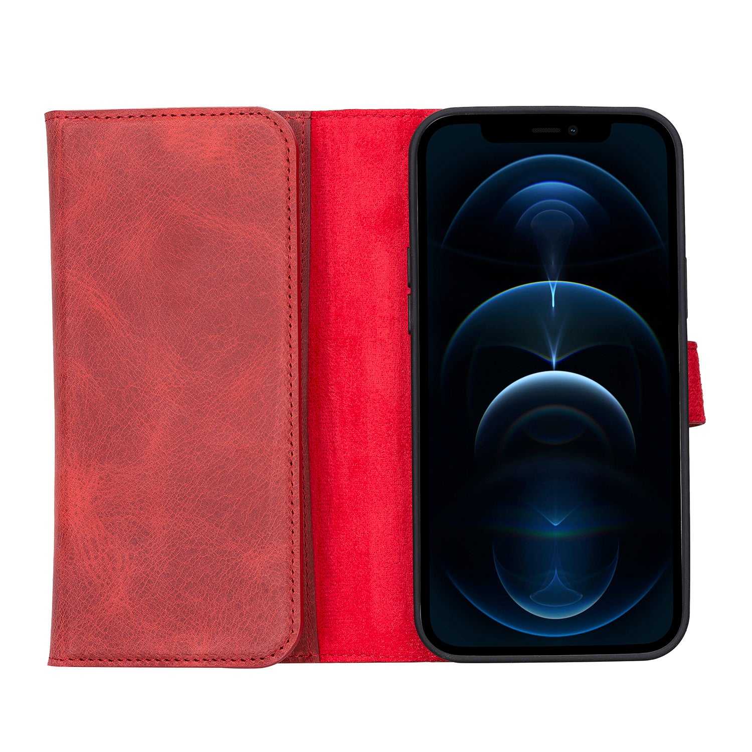 Santa Magnetic Detachable Leather Wallet Case for iPhone 13 Pro Max (6.7") - RED - saracleather