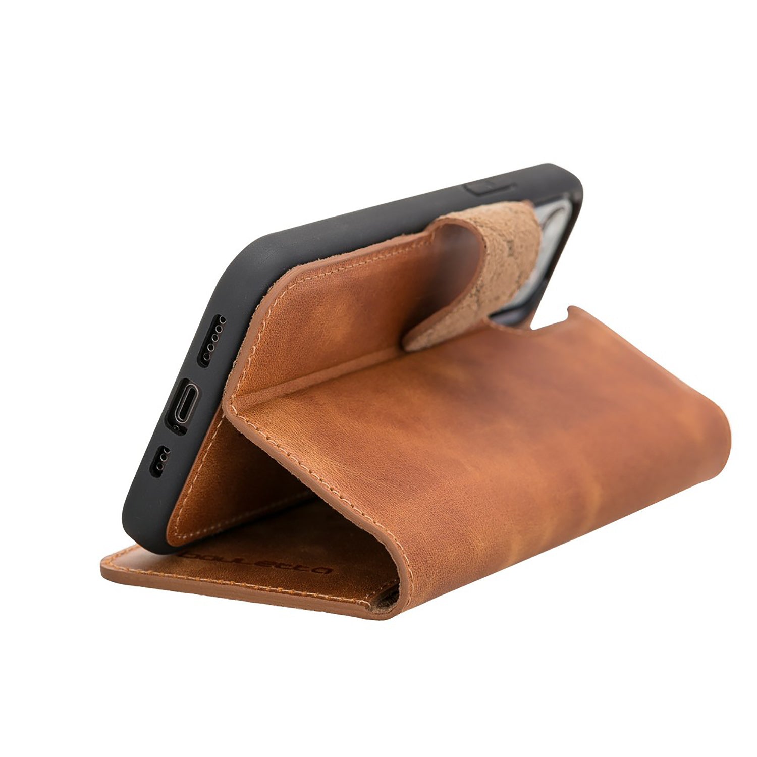 Magic Magnetic Detachable Leather Wallet Case with RFID for iPhone 12 Mini (5.4") - TAN - saracleather