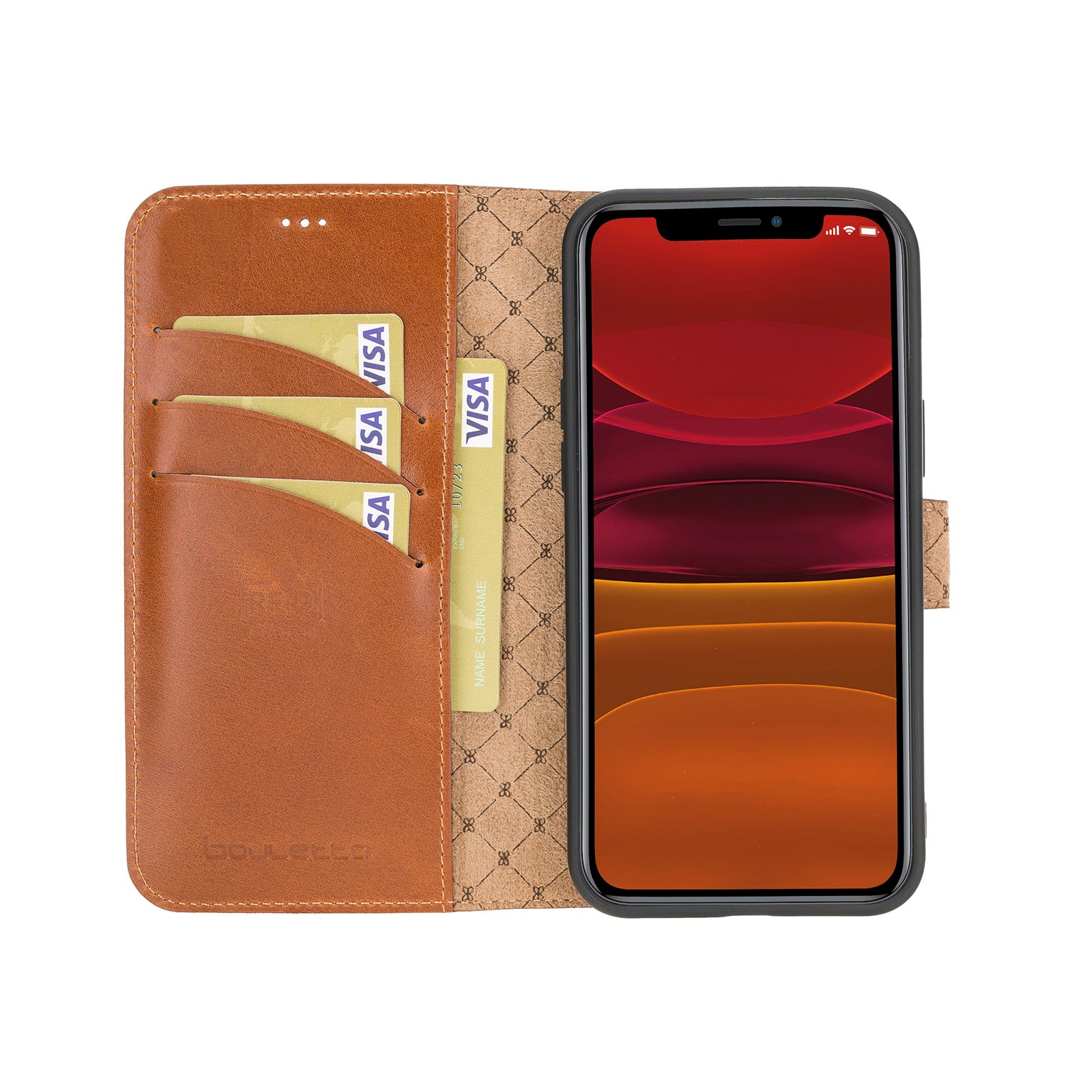 Wallet Folio Leather Case with RFID for iPhone 12 Pro (6.1") - EFFECT BROWN - saracleather