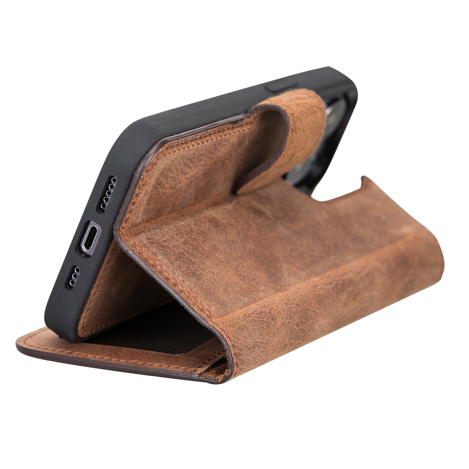 Magic Magnetic Detachable Leather Wallet Case with RFID for iPhone 13 Pro Max (6.7") - BROWN