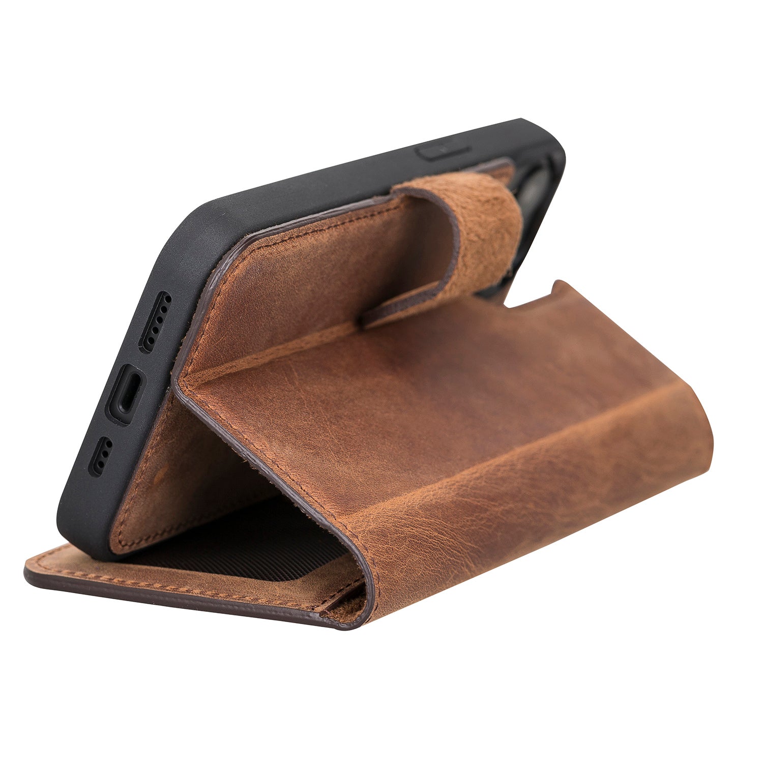 Magic Magnetic Detachable Leather Wallet Case with RFID for iPhone 13 (6.1") - BROWN