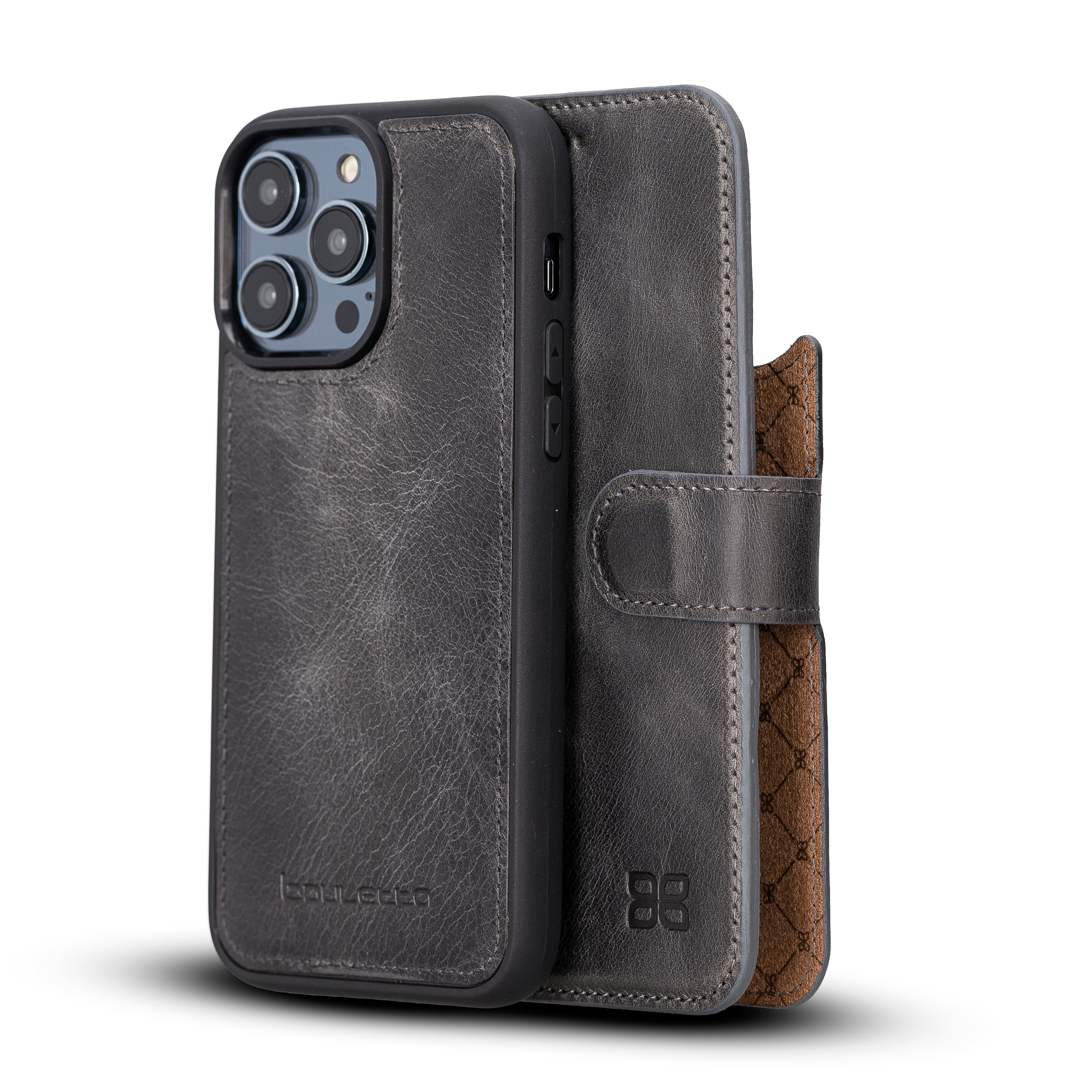 Magic iPhone 14 Series Detachable Darker Color Genuine Leather Wallet Case