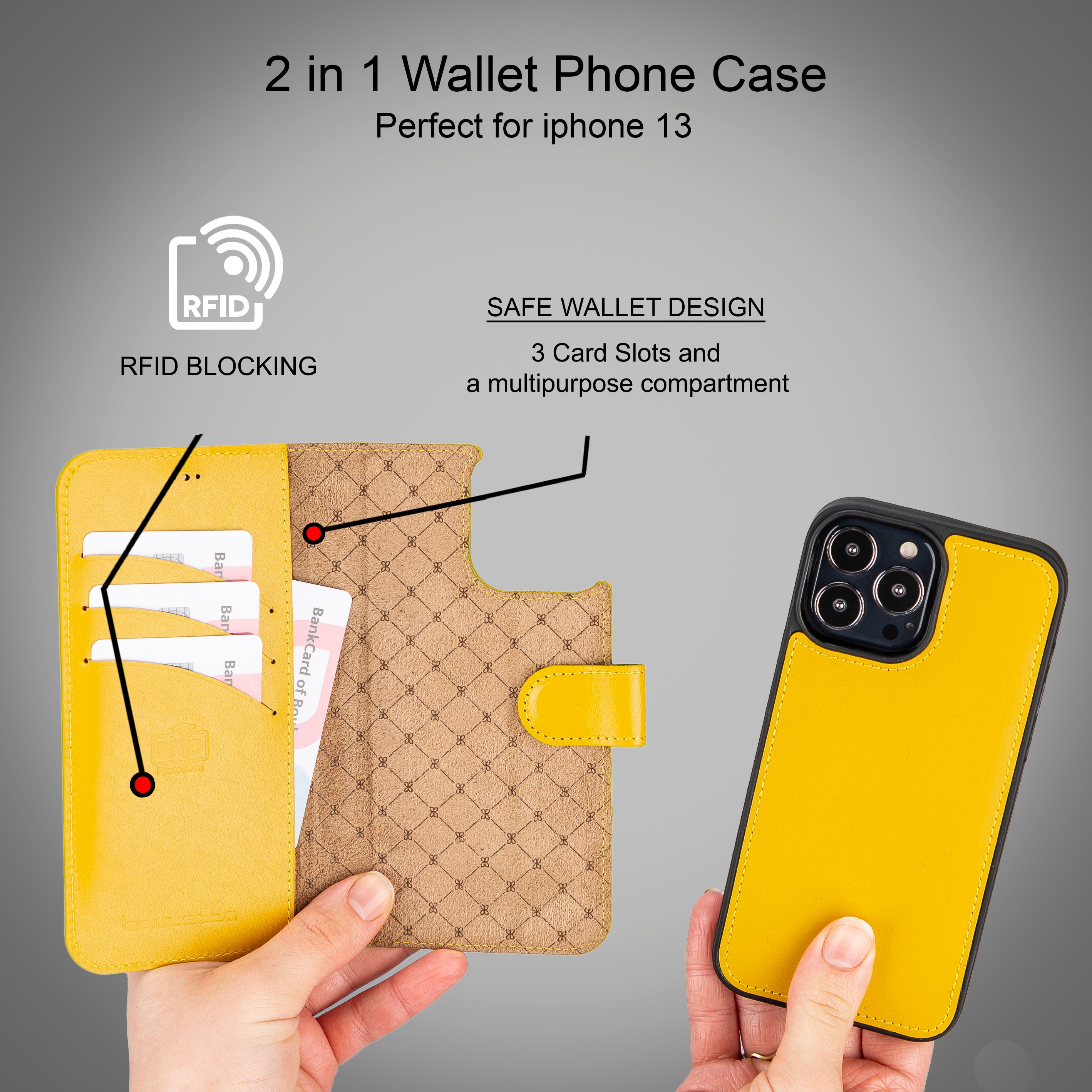 Magic iPhone 14 Series Detachable Colorful Genuine Leather Wallet Case