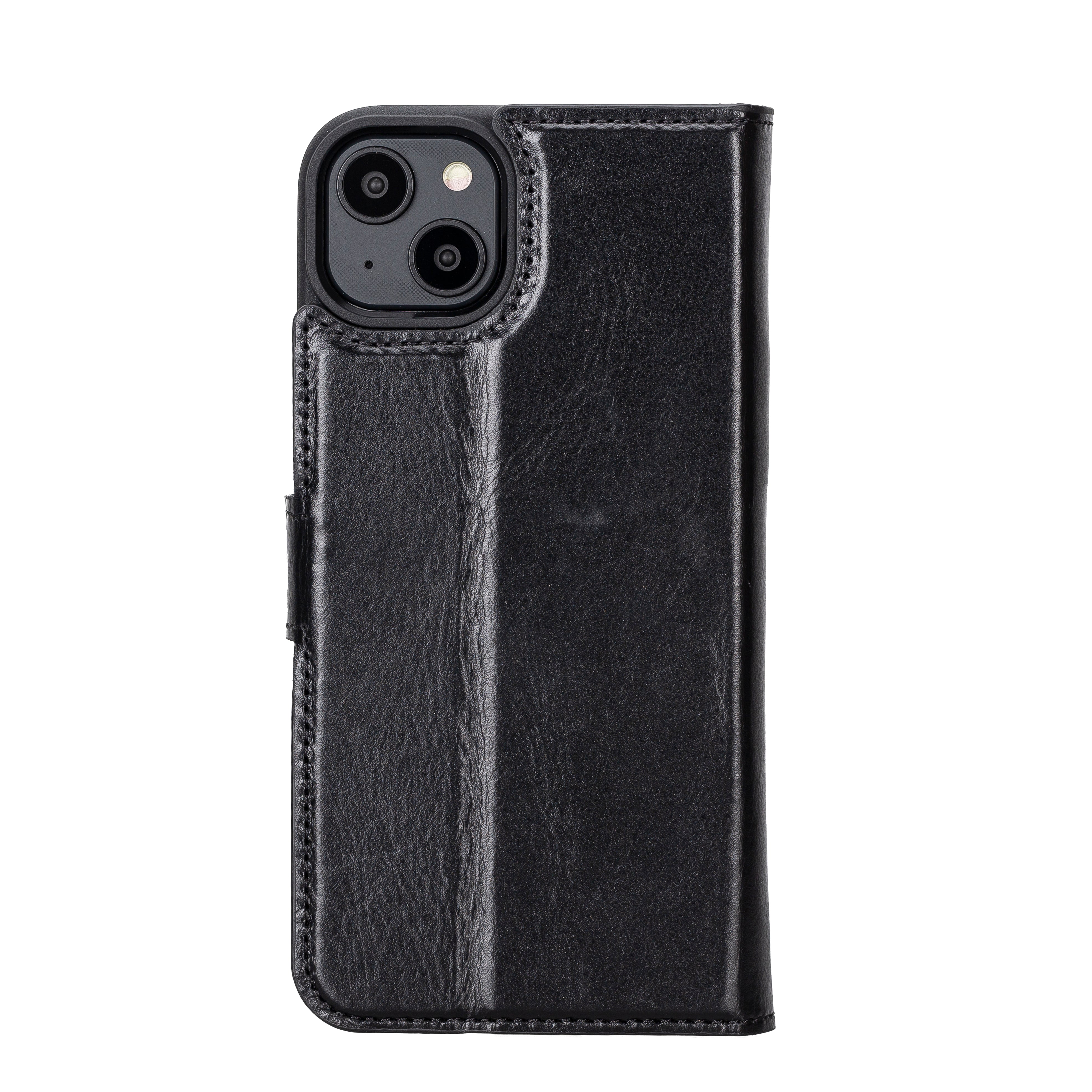 Magic iPhone 14 Series Detachable Darker Color Genuine Leather Wallet Case