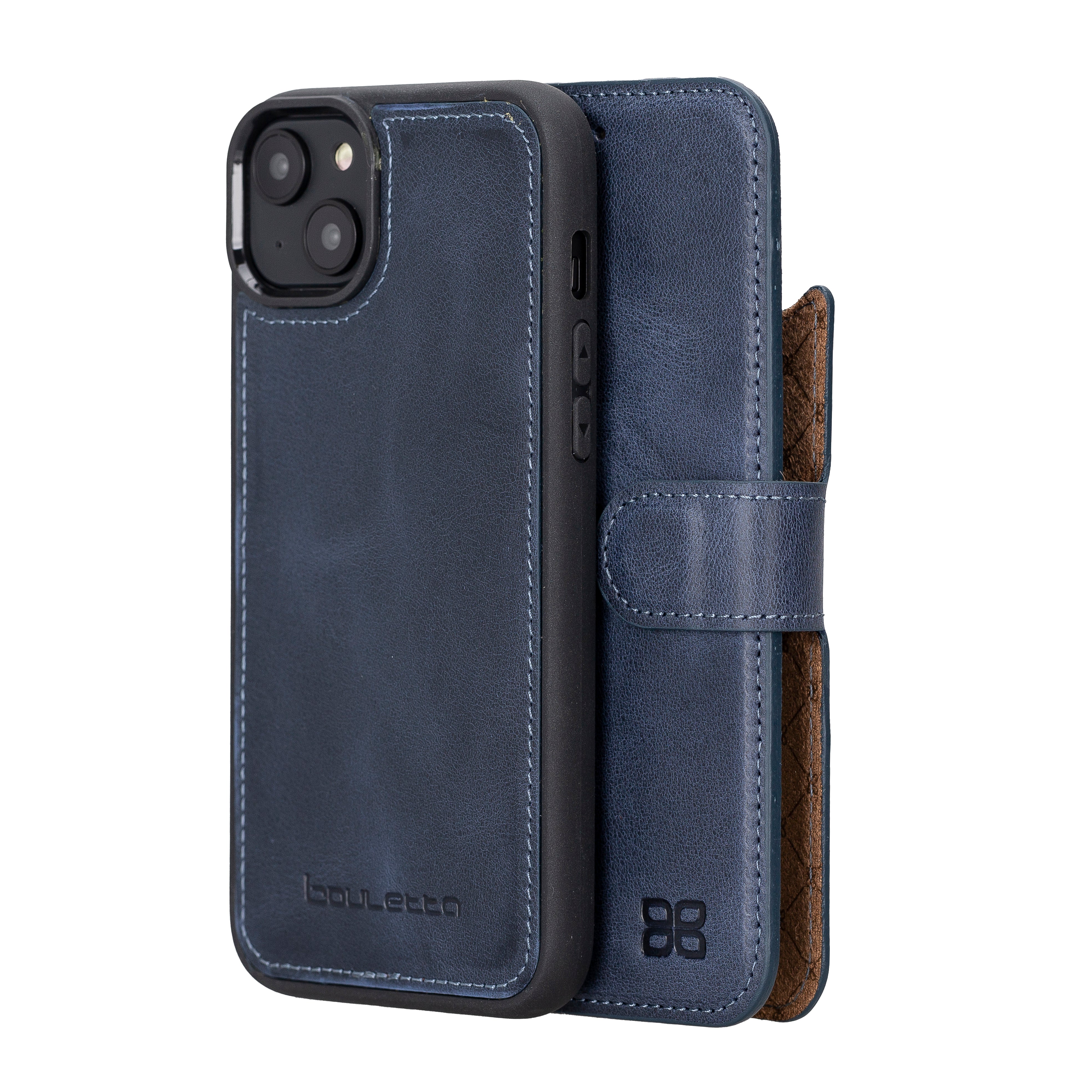 Magic iPhone 14 Series Detachable Darker Color Genuine Leather Wallet Case