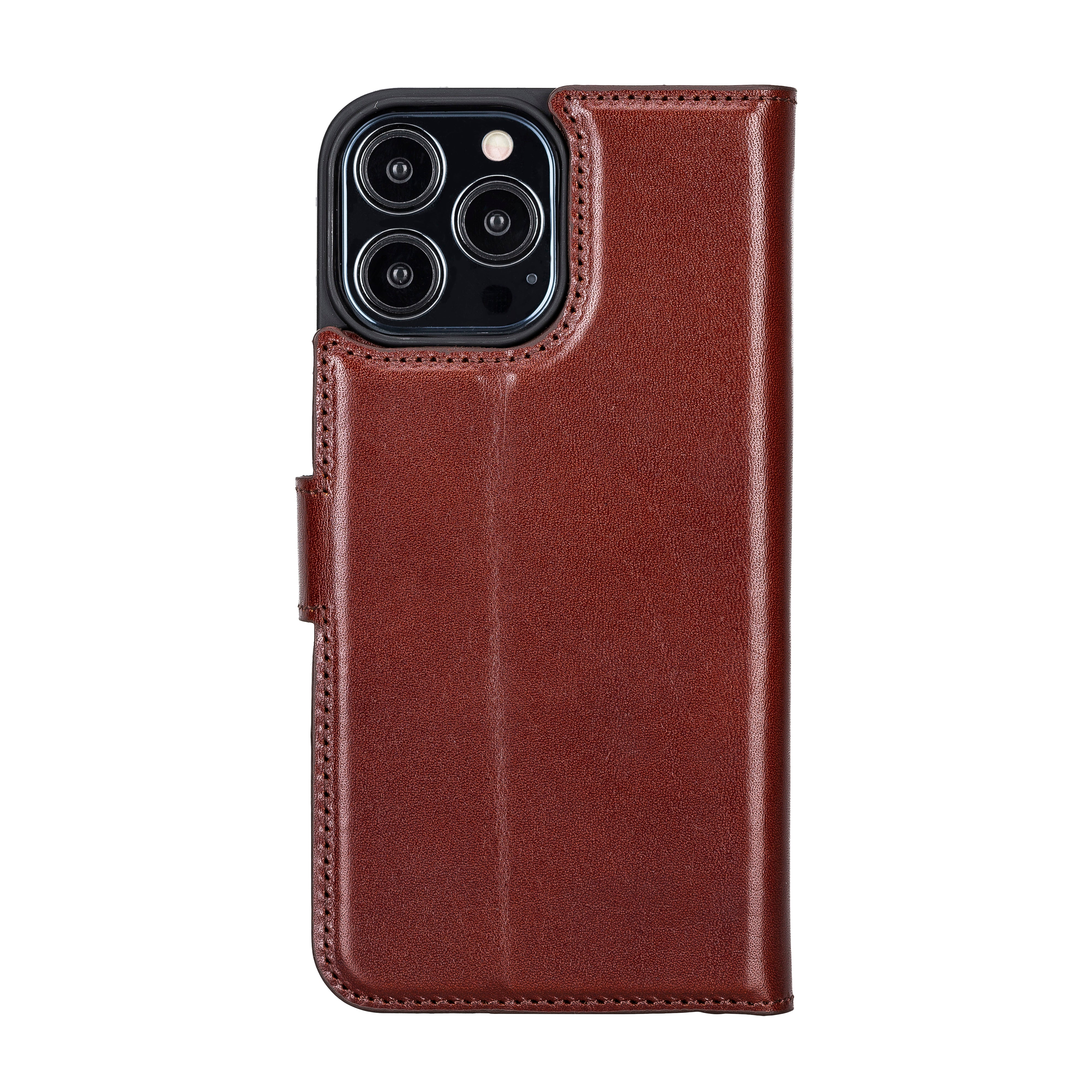 Magic iPhone 14 Series Detachable Darker Color Genuine Leather Wallet Case