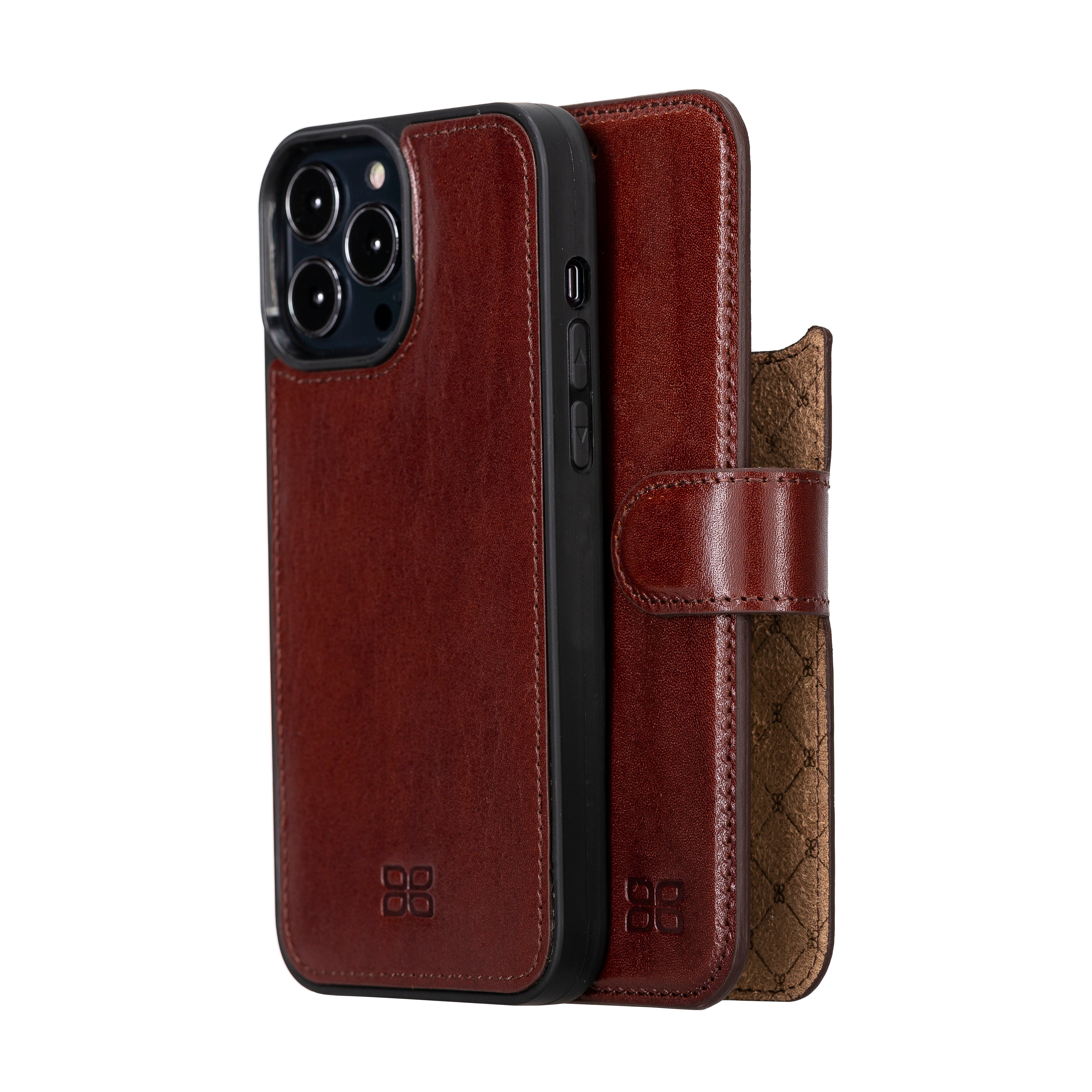 Magic iPhone 14 Series Detachable Darker Color Genuine Leather Wallet Case