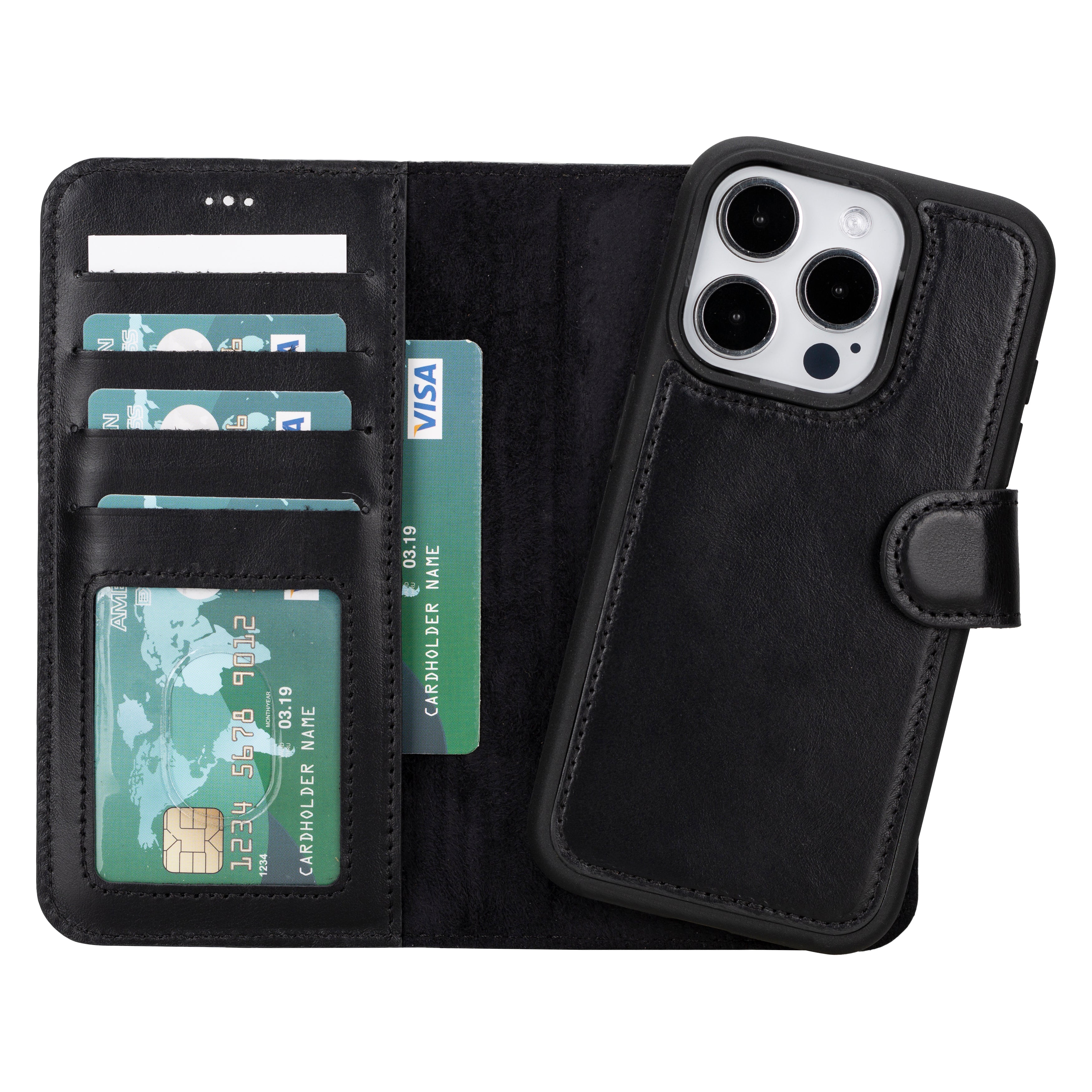 Magic iPhone 16 Pro Max Genuine Leather Detachable Wallet Case