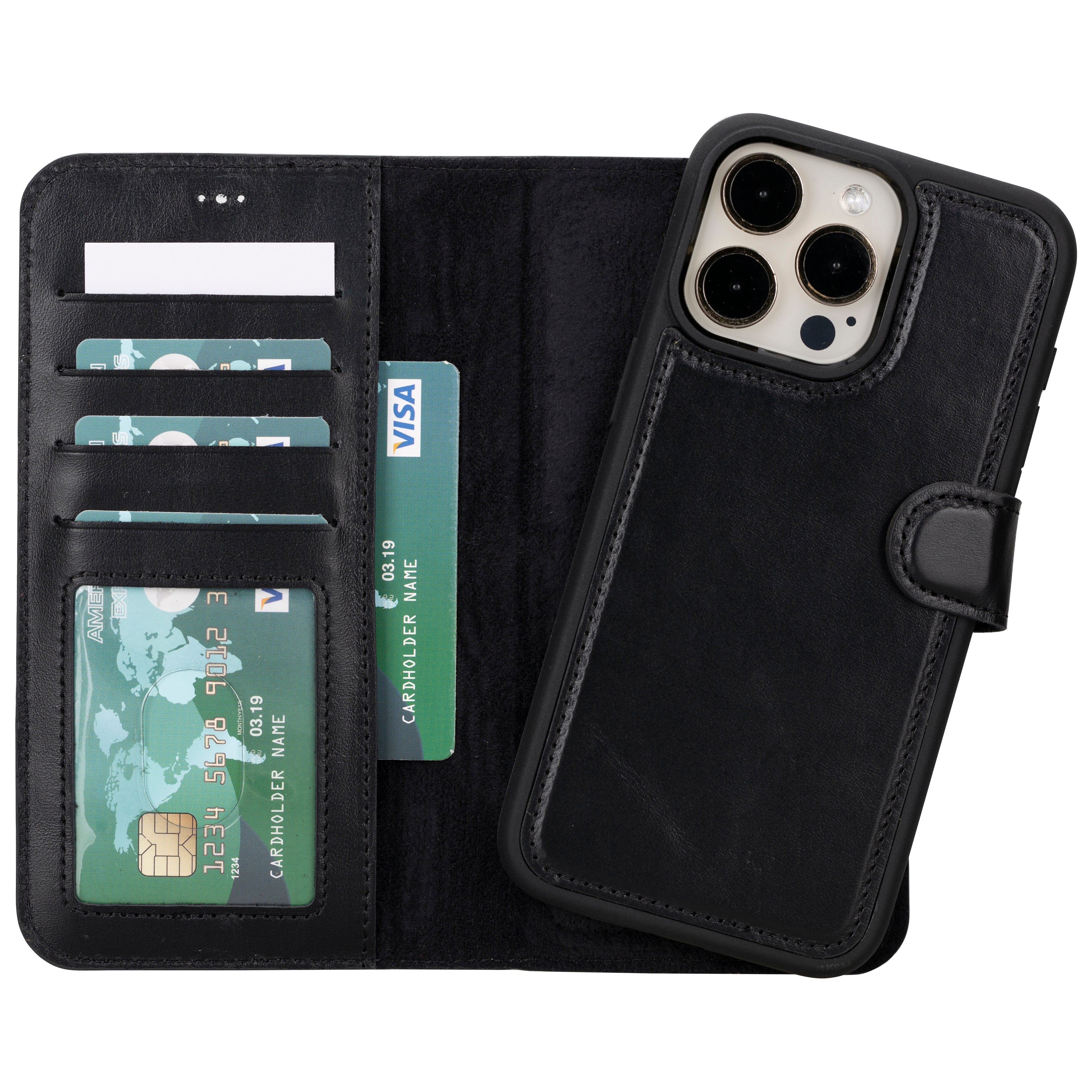 Magic iPhone 16 Pro Genuine Leather Detachable Wallet Case