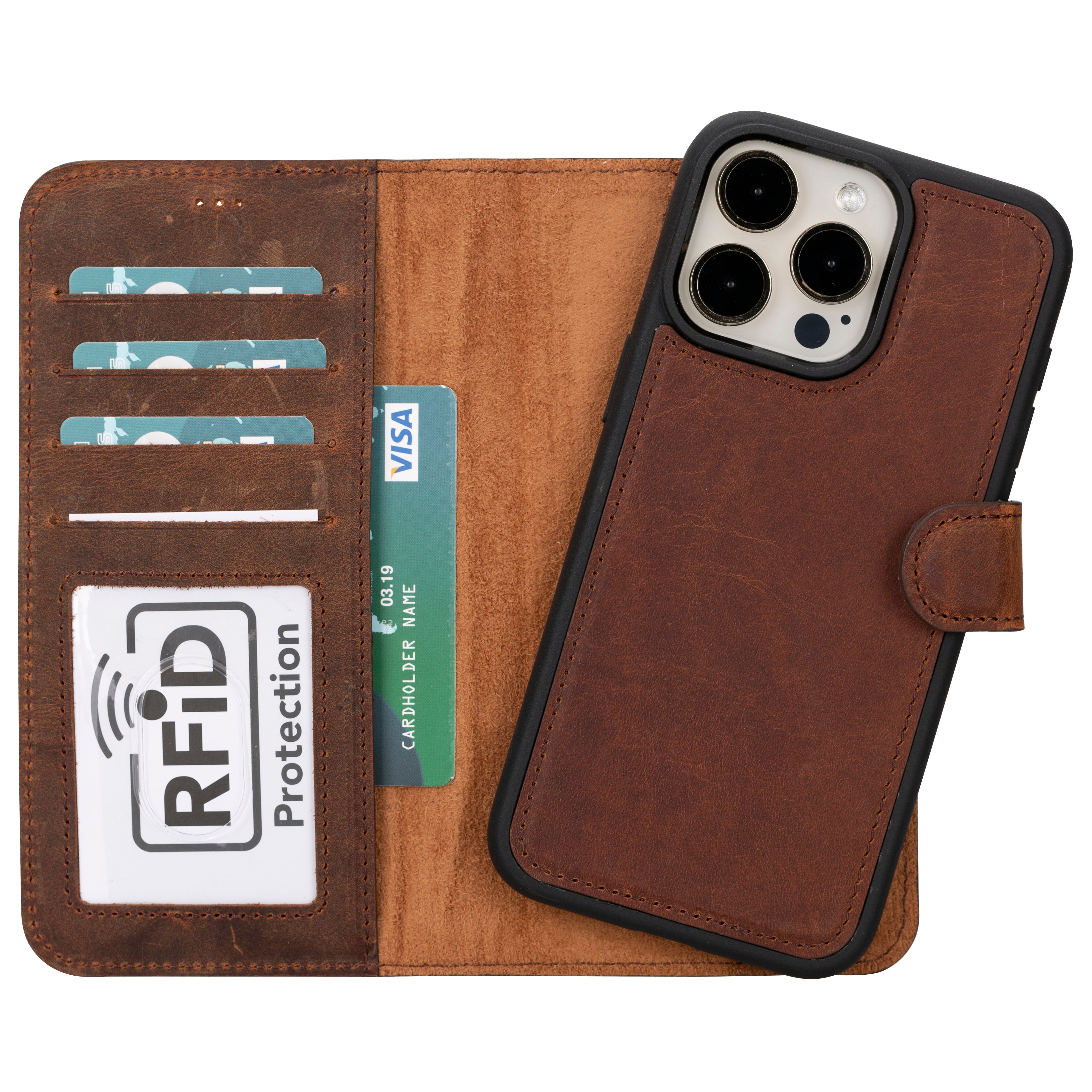 Magic iPhone 16 Pro Genuine Leather Detachable Wallet Case