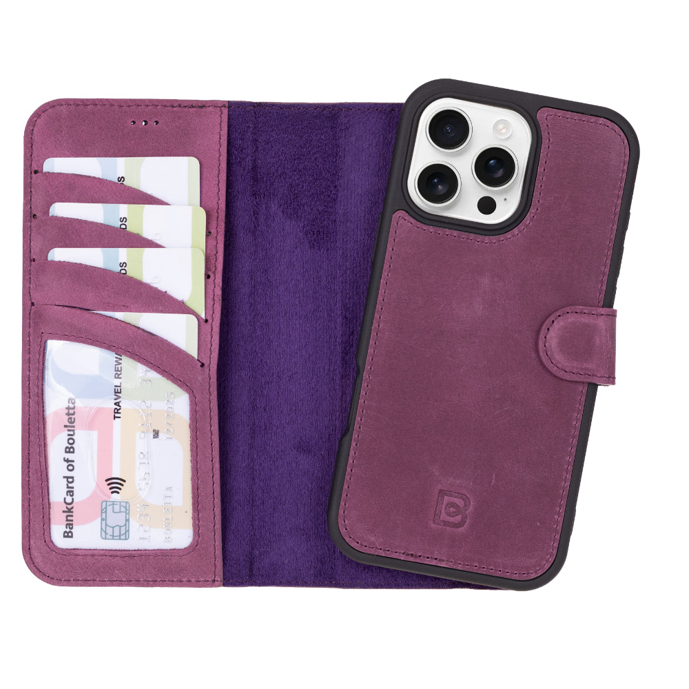 Magic iPhone 16 Pro Max Detachable Genuine Leather Wallet Case