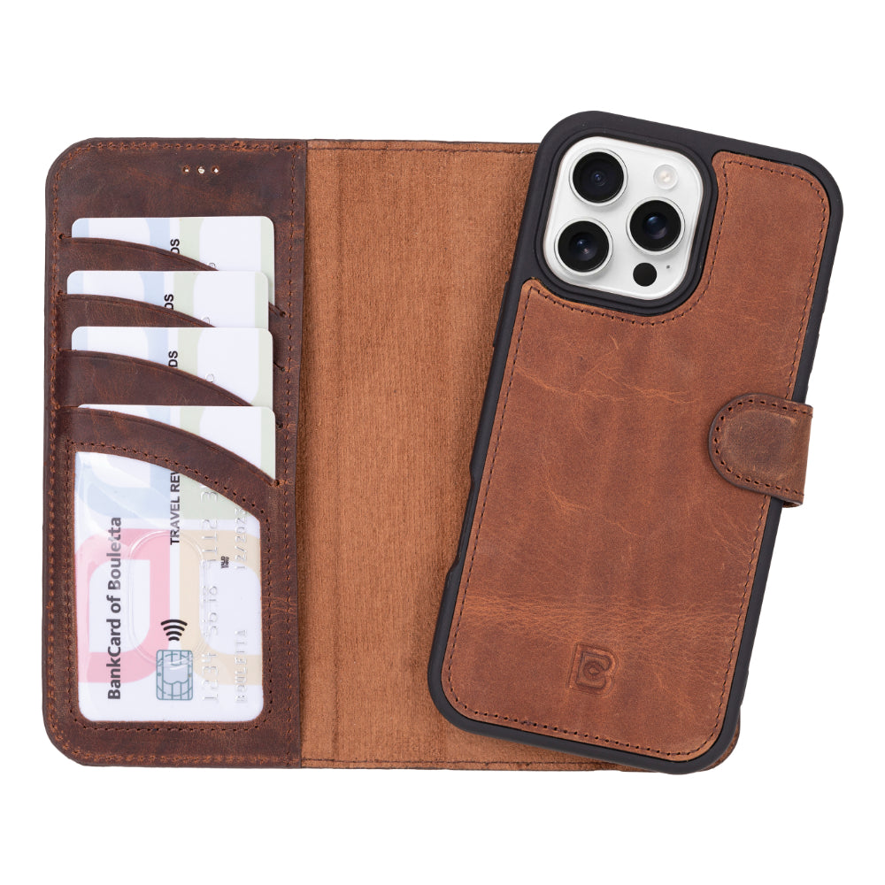 Magic iPhone 16 Pro Max Detachable Genuine Leather Wallet Case