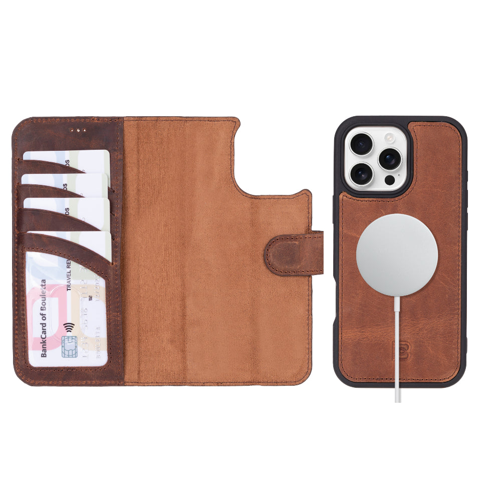 Magic iPhone 16 Pro Max Detachable Genuine Leather Wallet Case