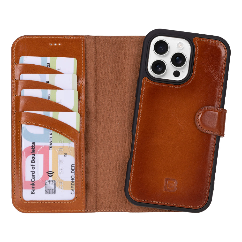 Magic iPhone 16 Pro Max Detachable Genuine Leather Wallet Case