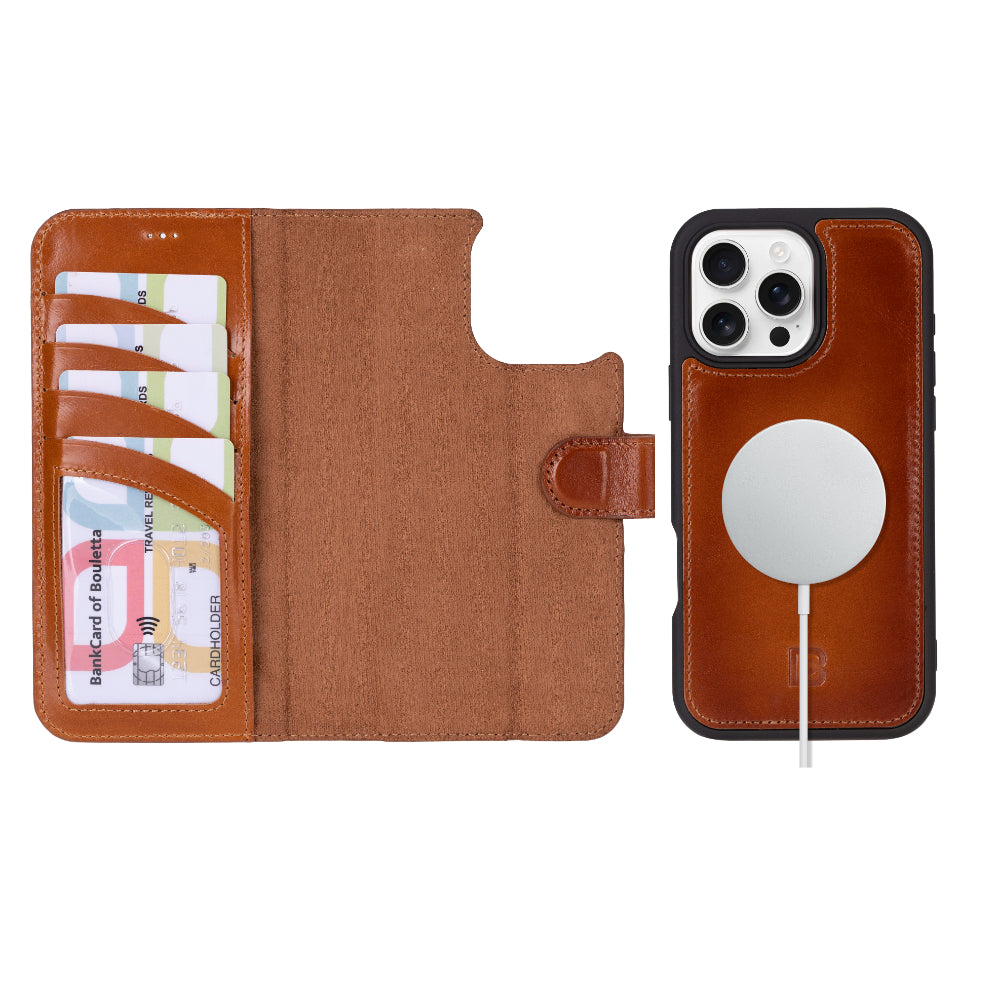 Magic iPhone 16 Pro Max Detachable Genuine Leather Wallet Case