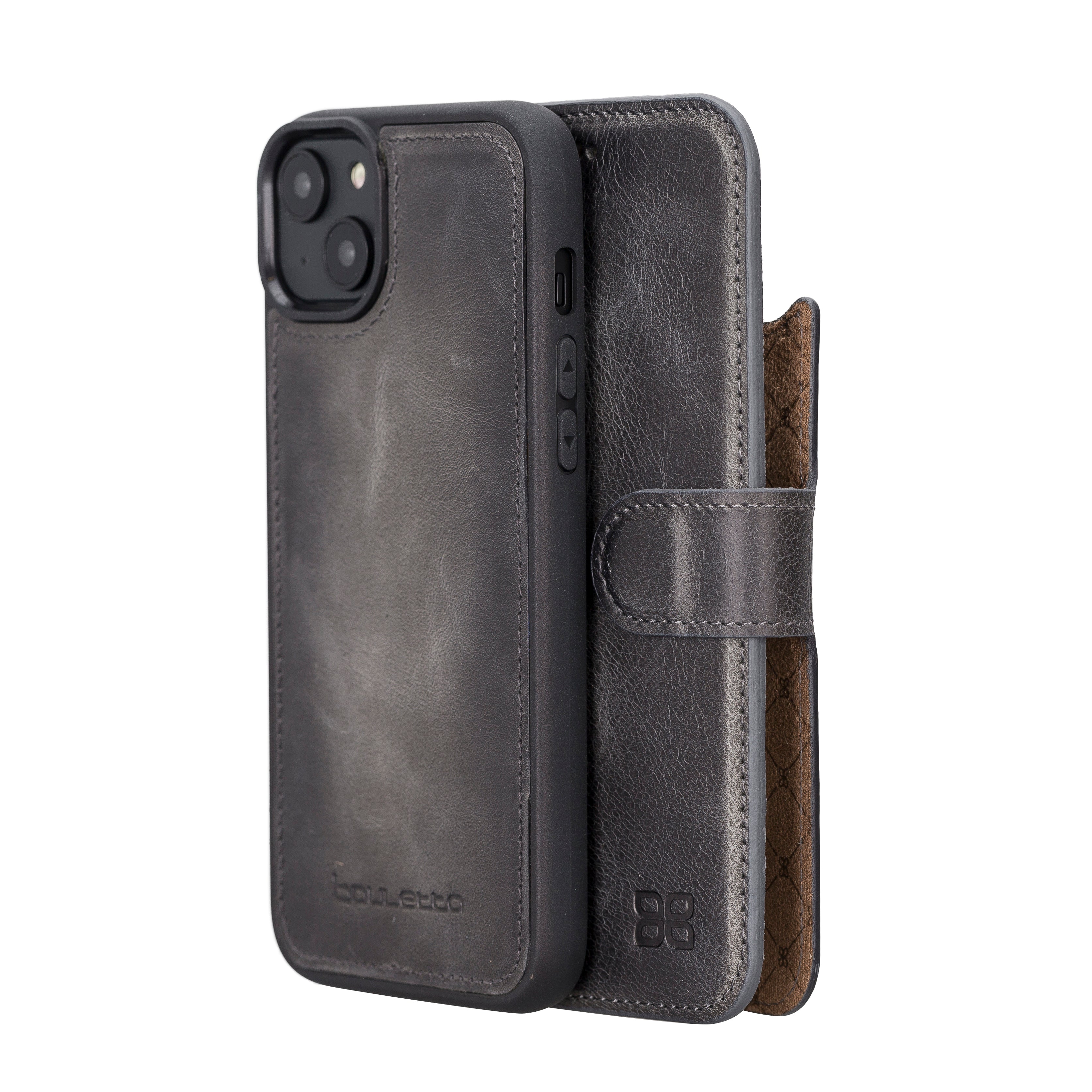 Magic iPhone 14 Series Detachable Darker Color Genuine Leather Wallet Case