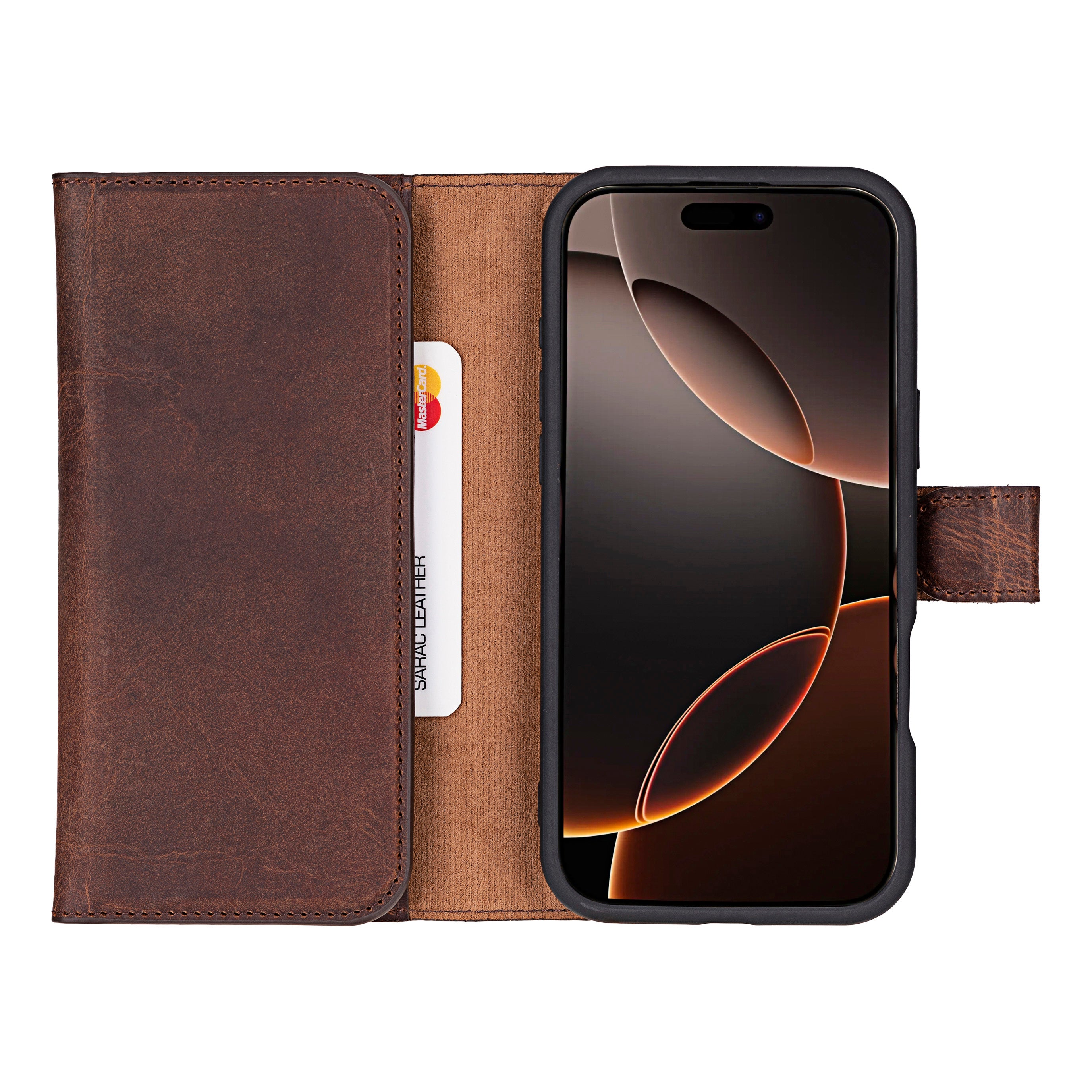 Brown Santa iPhone 16 Pro Genuine Leather Detachable Wallet Case 3