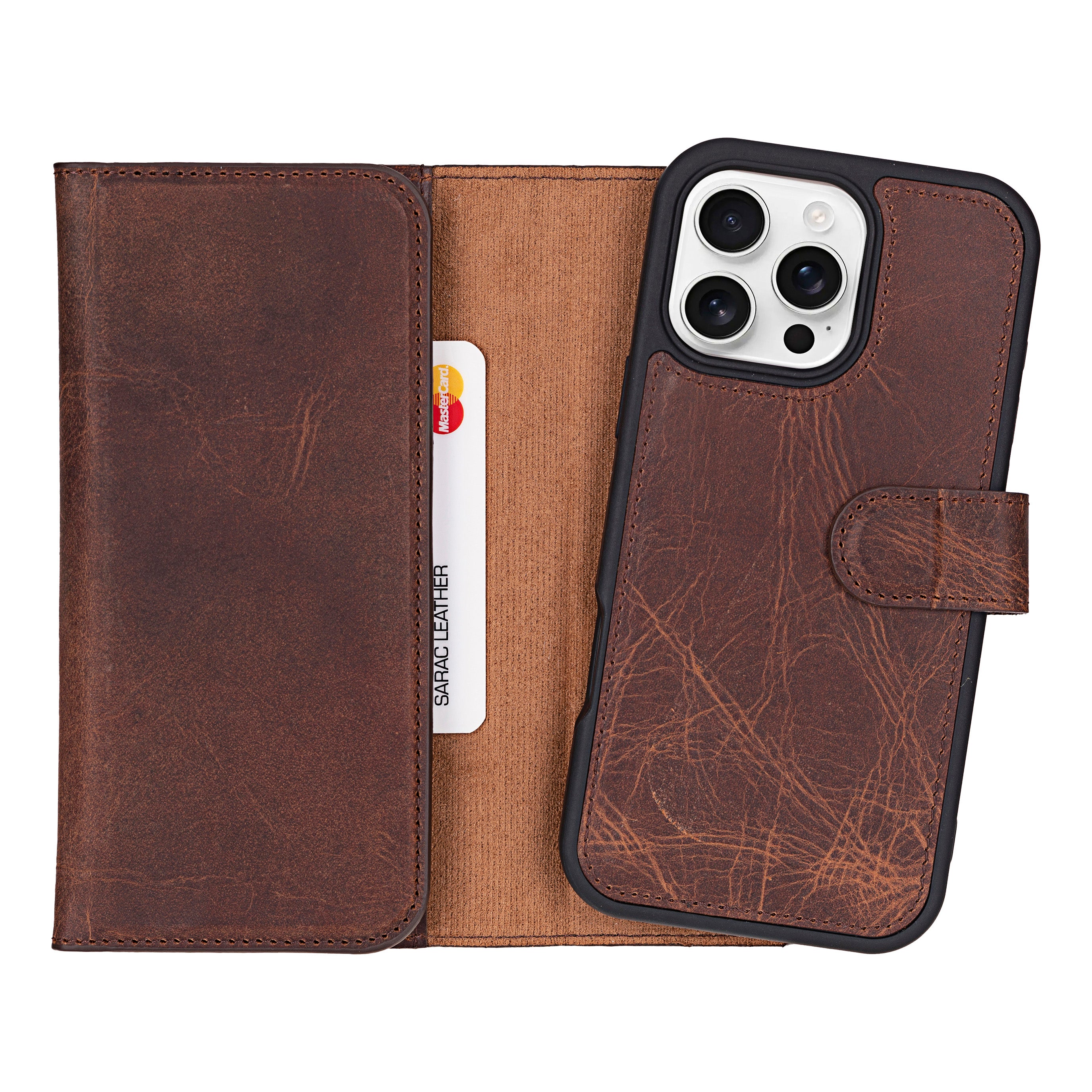 Santa iPhone 16 Pro Genuine Leather Detachable Wallet Case 4