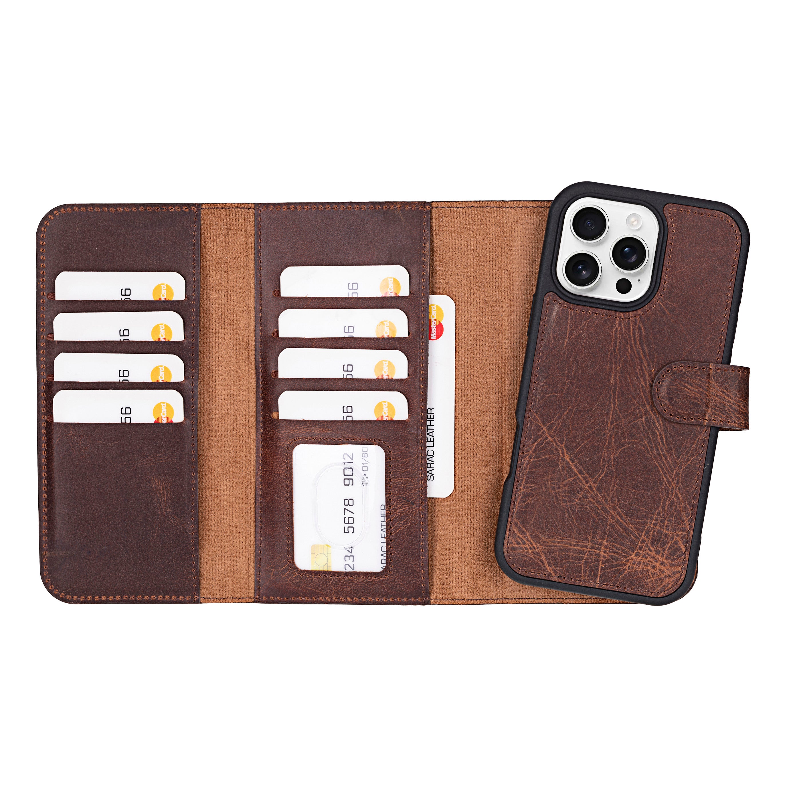 Brown Santa iPhone 16 Pro Genuine Leather Detachable Wallet Case