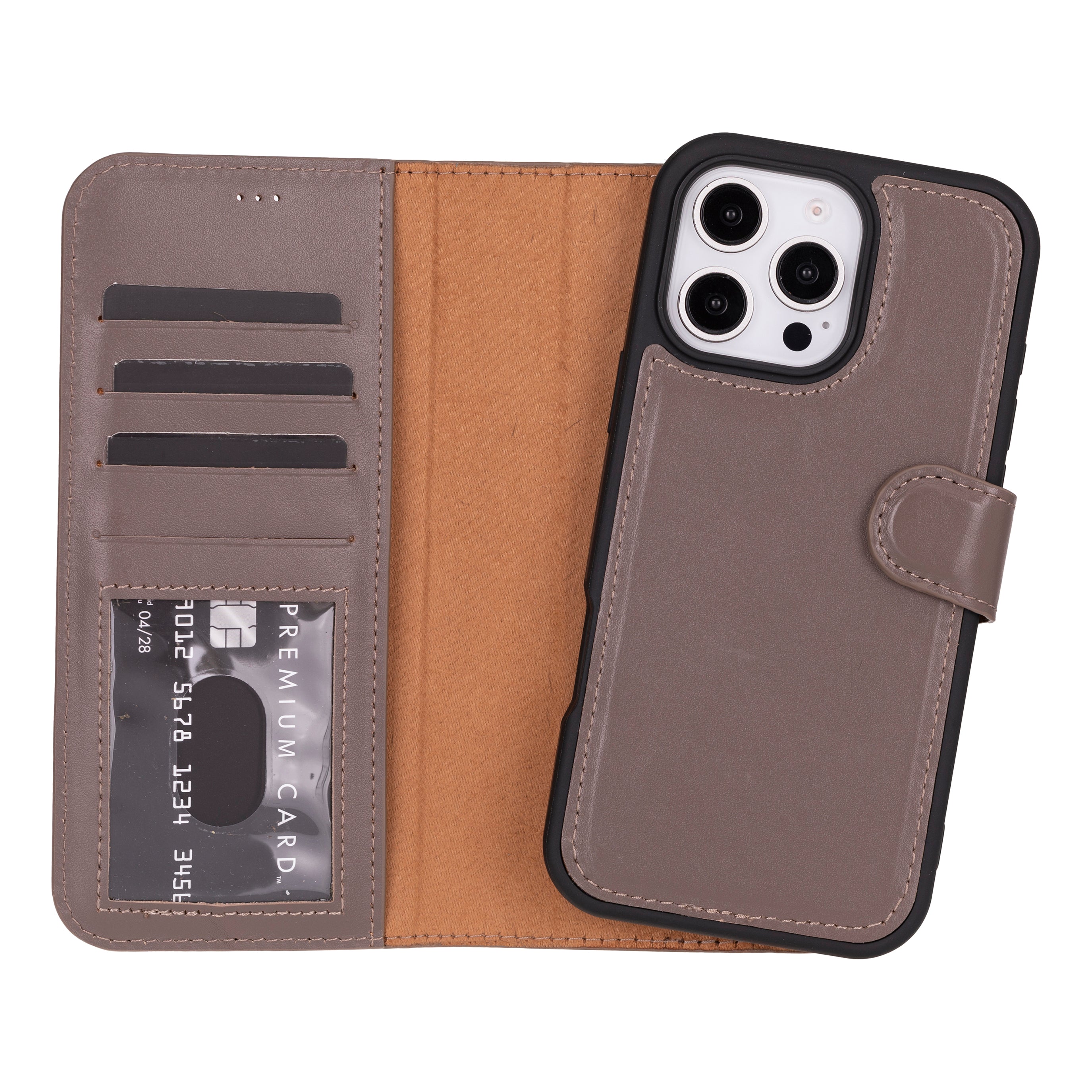 Magic iPhone 16 Pro Genuine Leather Detachable Wallet Case