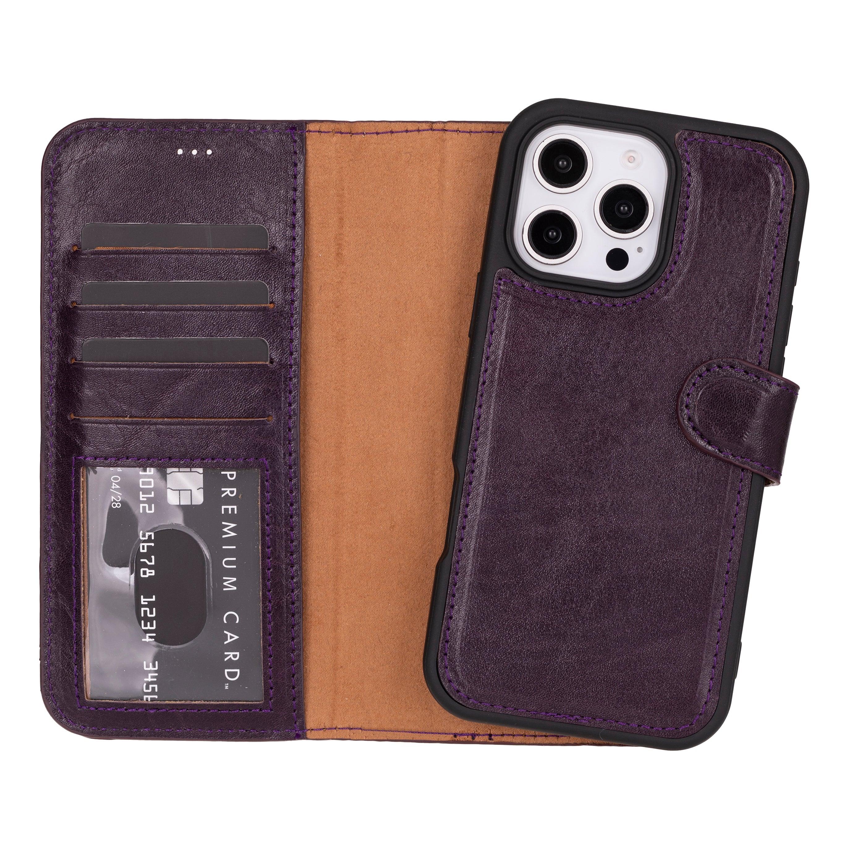 Magic iPhone 16 Pro Genuine Leather Detachable Wallet Case