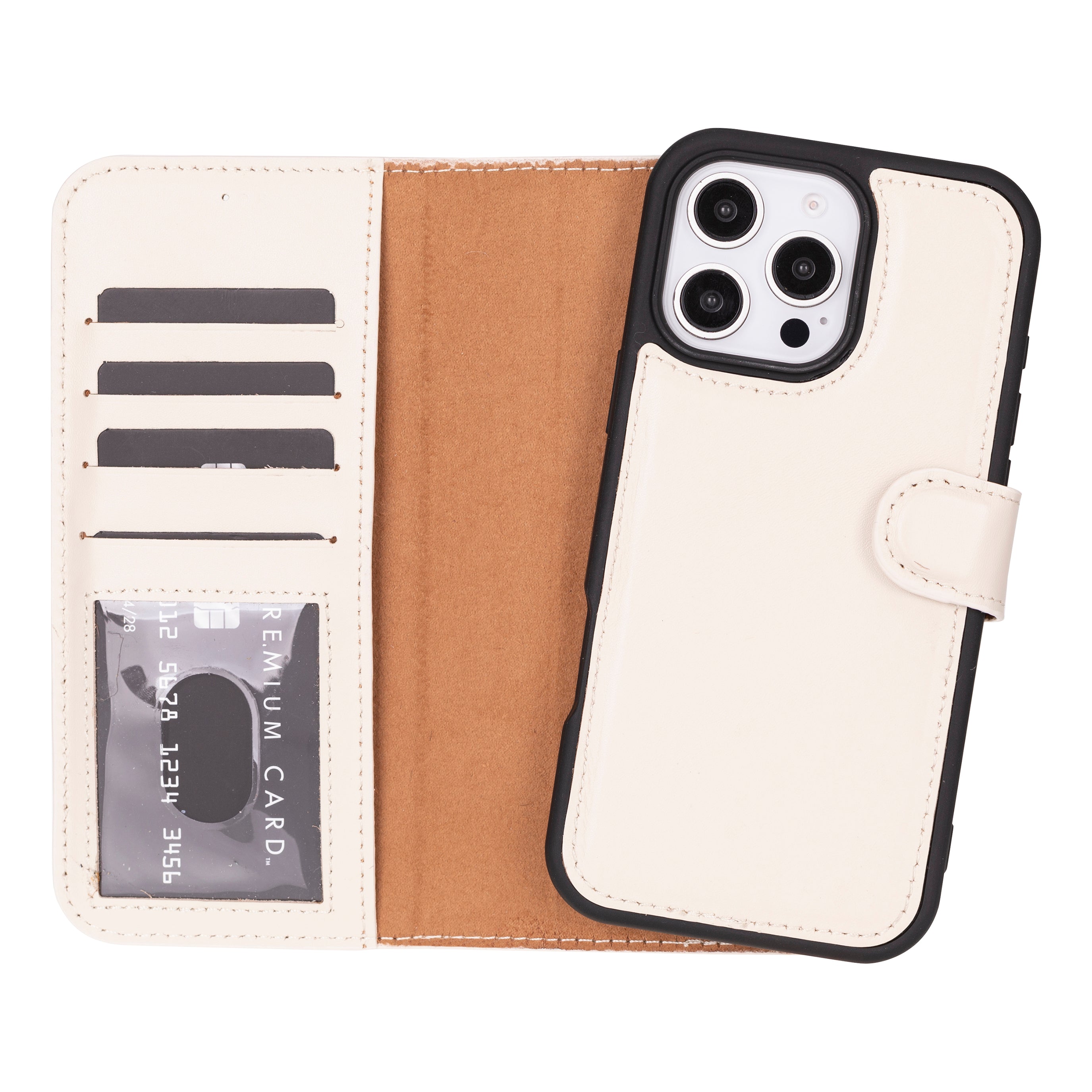 Magic iPhone 16 Pro Genuine Leather Detachable Wallet Case