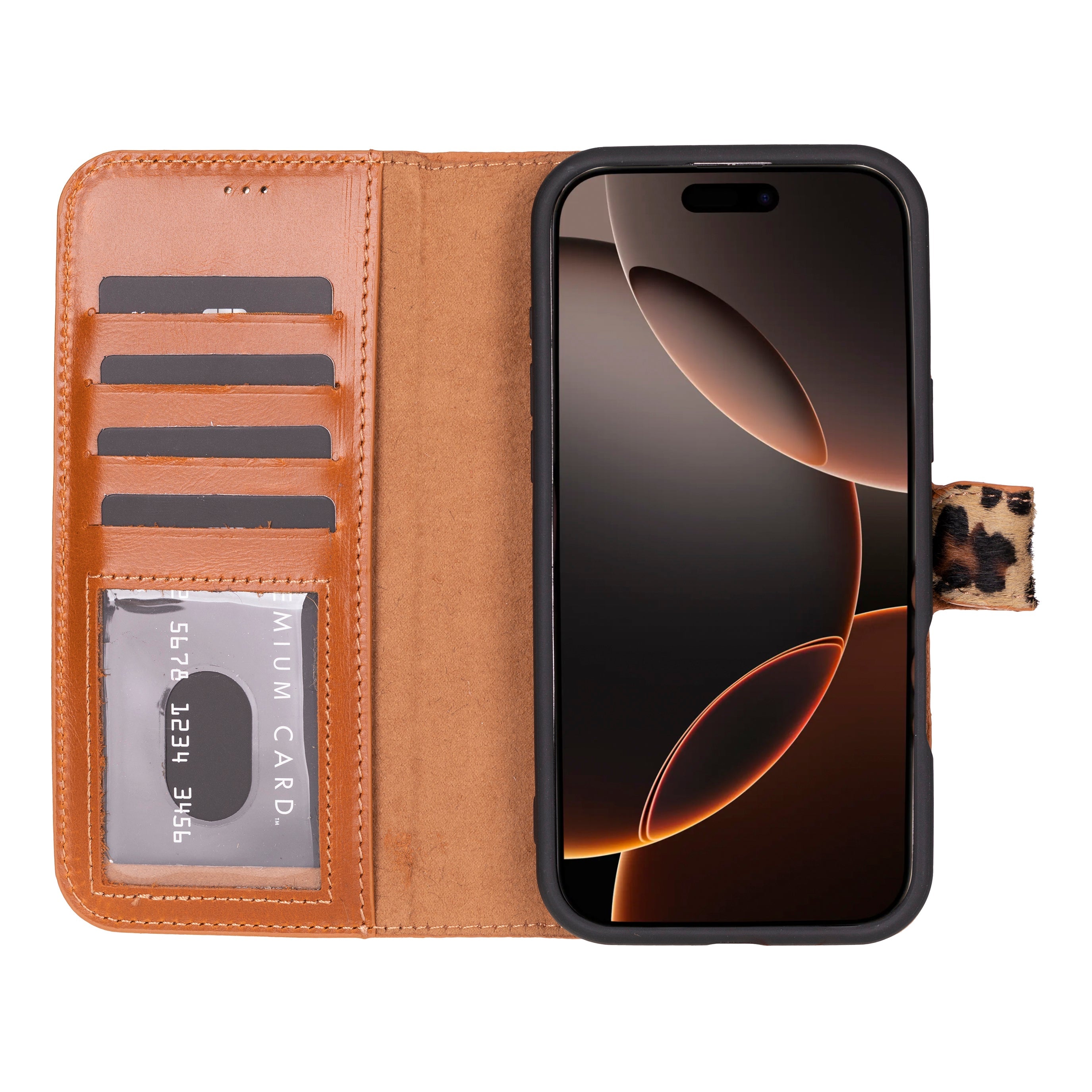 Magic iPhone 16 Pro Genuine Leather Detachable Wallet Case