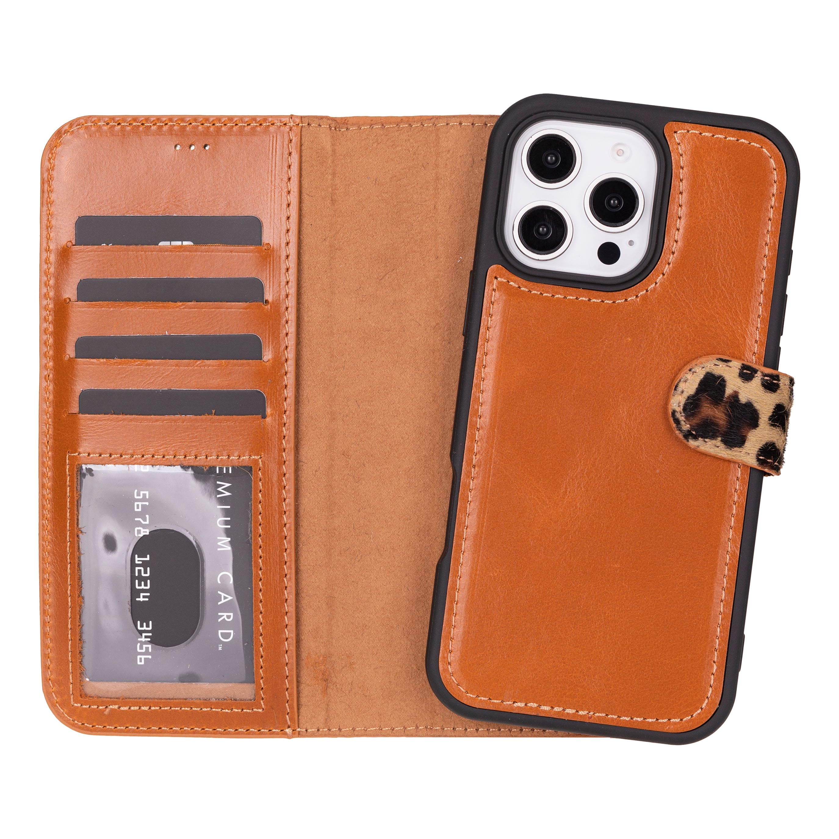 Magic iPhone 16 Pro Genuine Leather Detachable Wallet Case