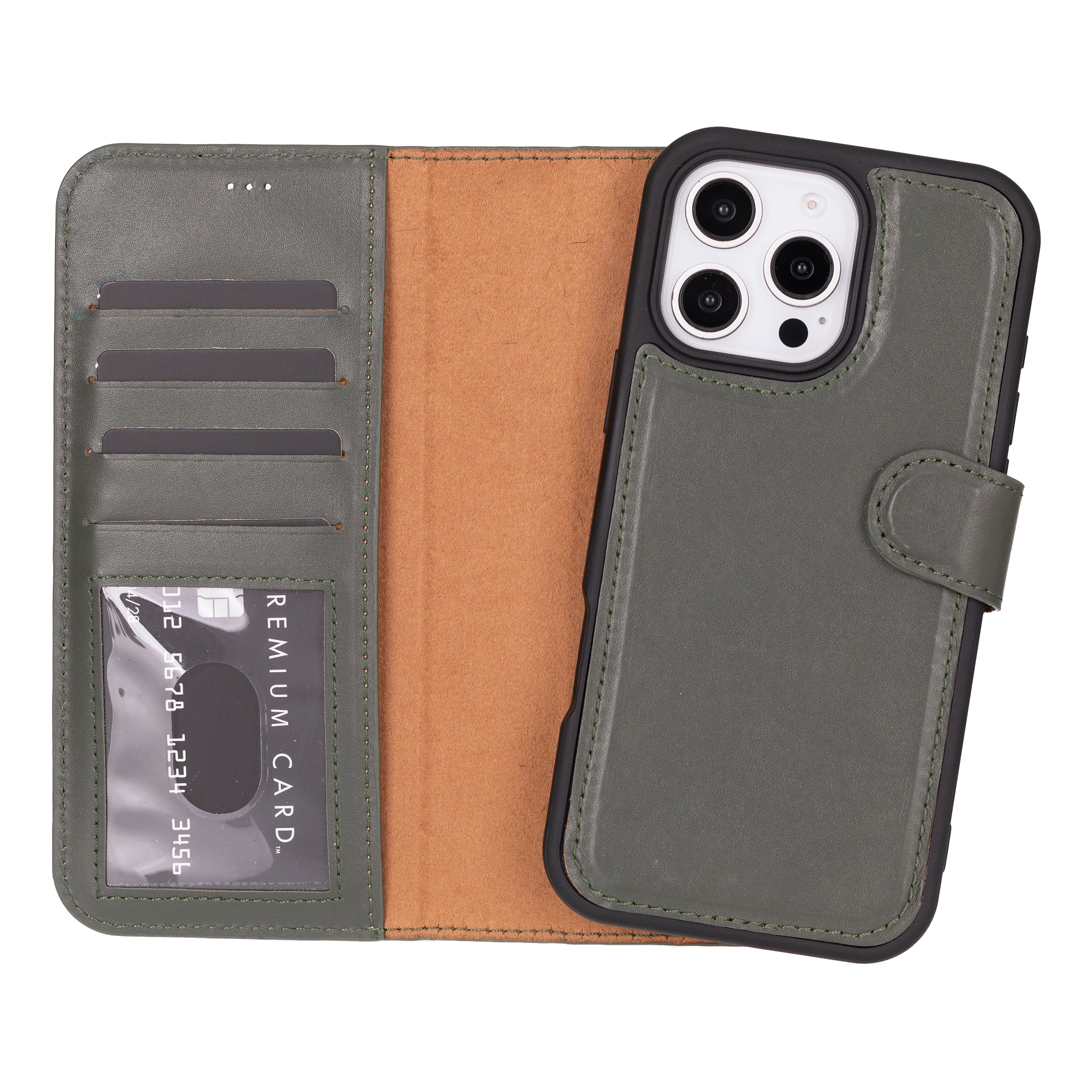 Magic iPhone 16 Pro Genuine Leather Detachable Wallet Case