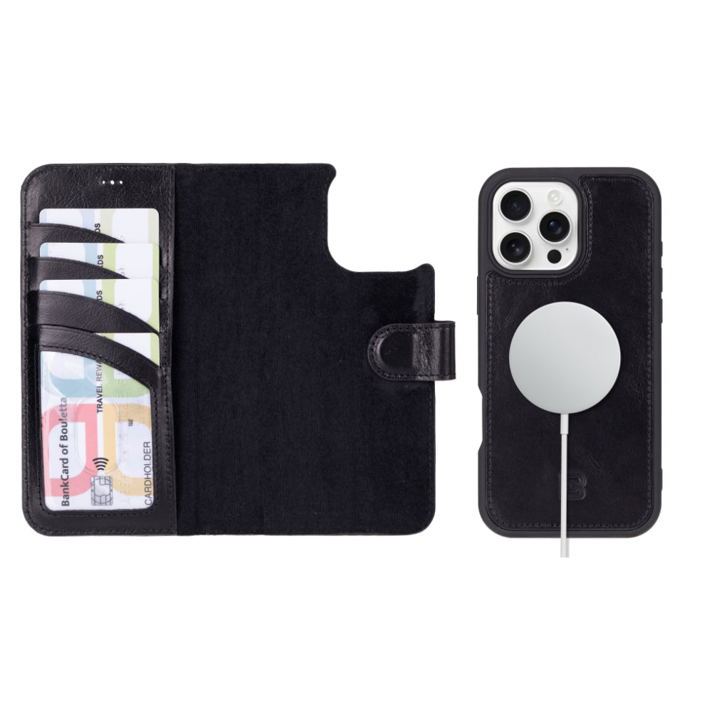 Magic iPhone 16 Pro Max Detachable Genuine Leather Wallet Case