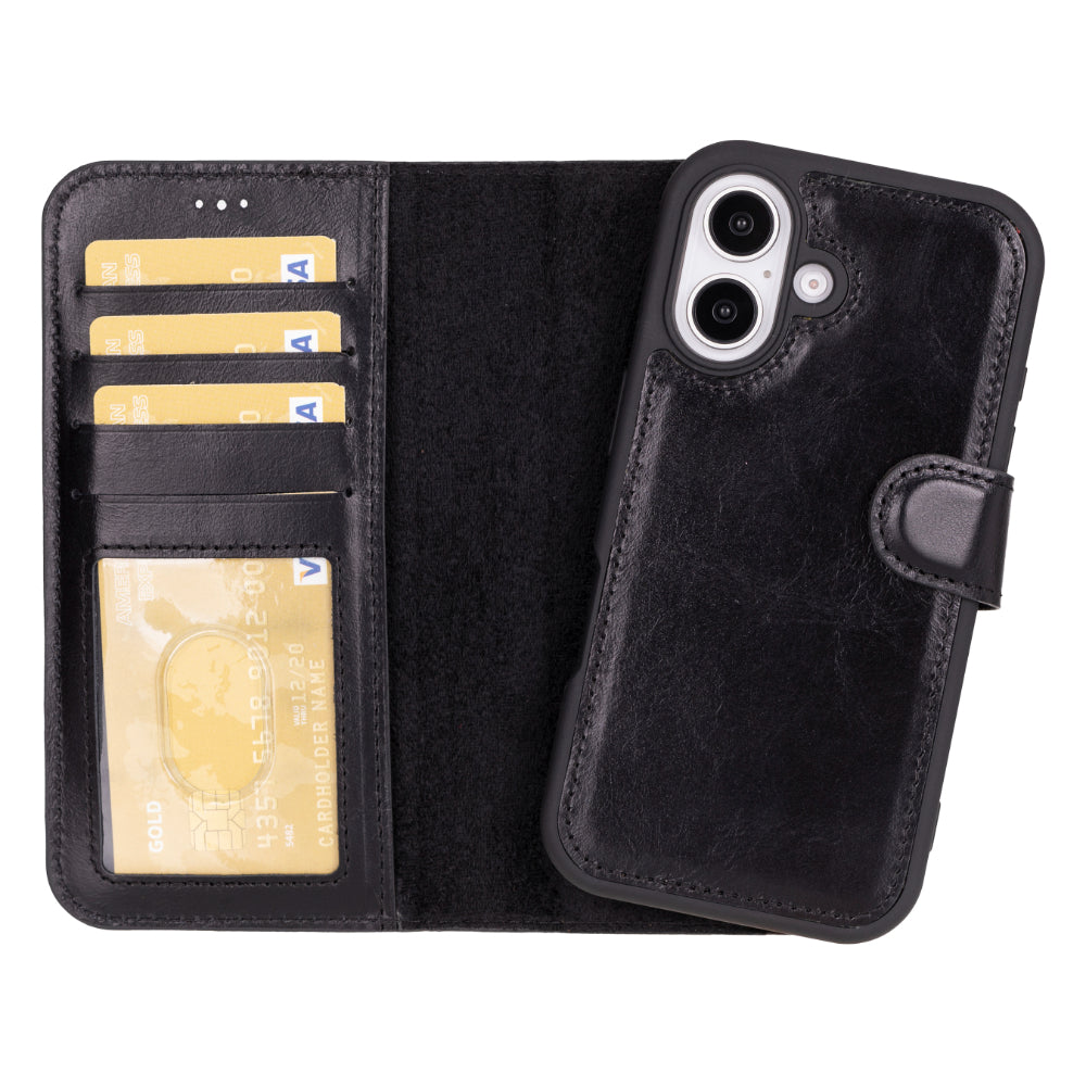 Magic iPhone 16 Plus Genuine Leather Detachable Wallet Case